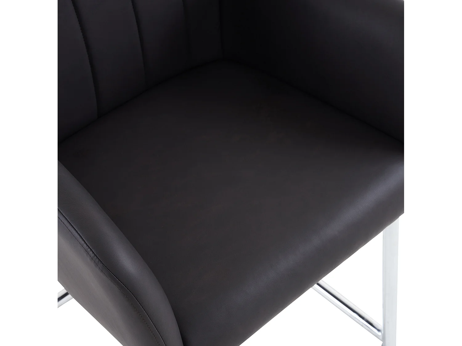 Set van 2 eetkamerstoelen, zwart imitatieleer, stoel met rugleuning en armleuningen, zilverkleurige metalen poten