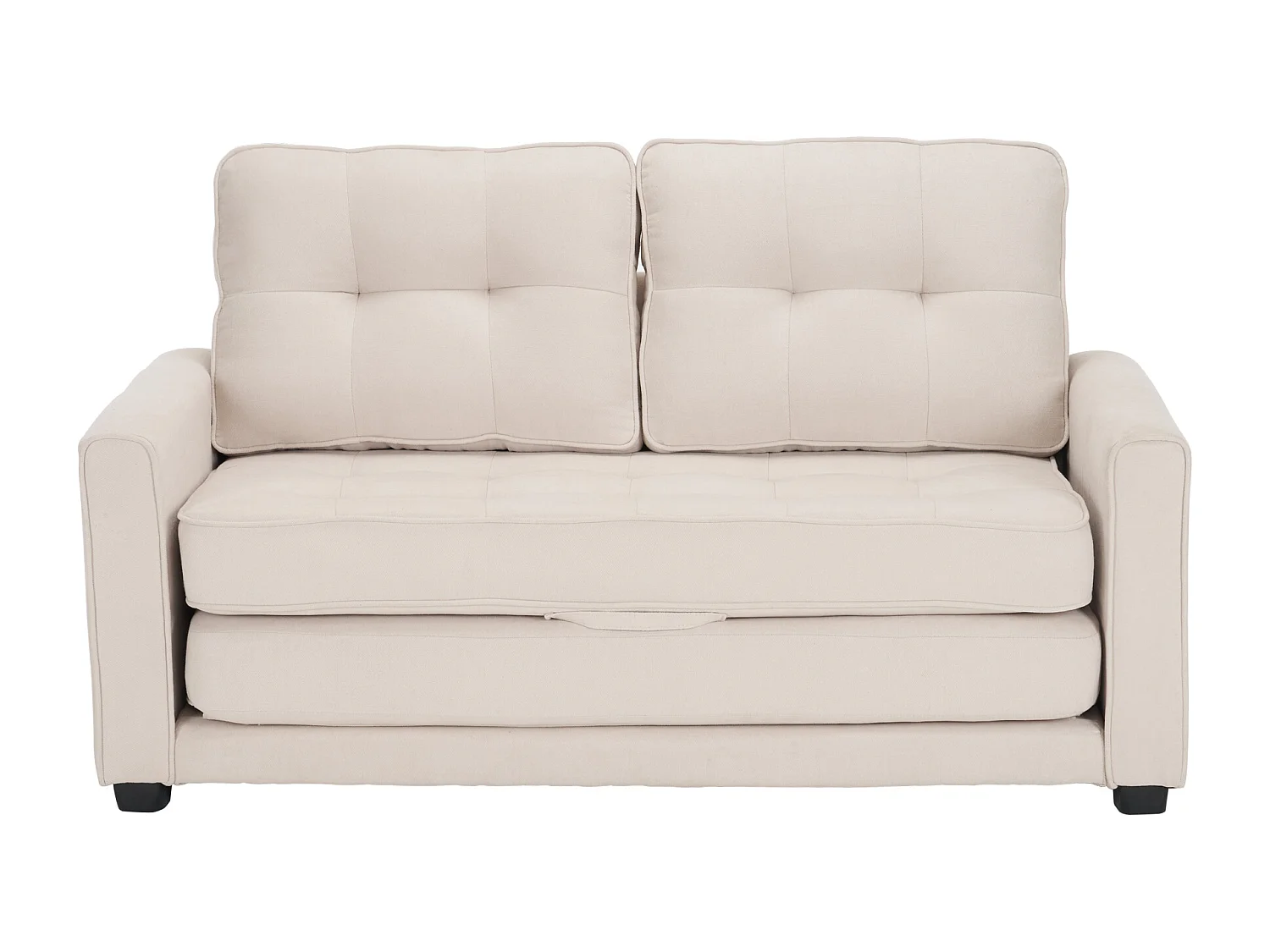 Moderne 2-zits slaapbank met zijzakken, beige linnen, gestoffeerde omvormbare zitting