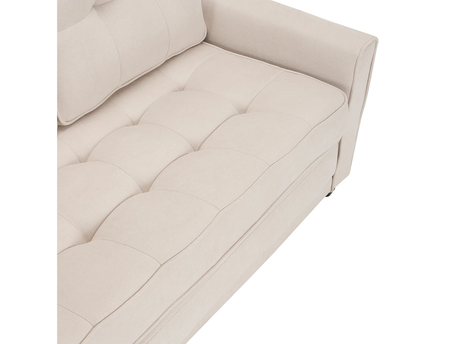 Moderne 2-zits slaapbank met zijzakken, beige linnen, gestoffeerde omvormbare zitting