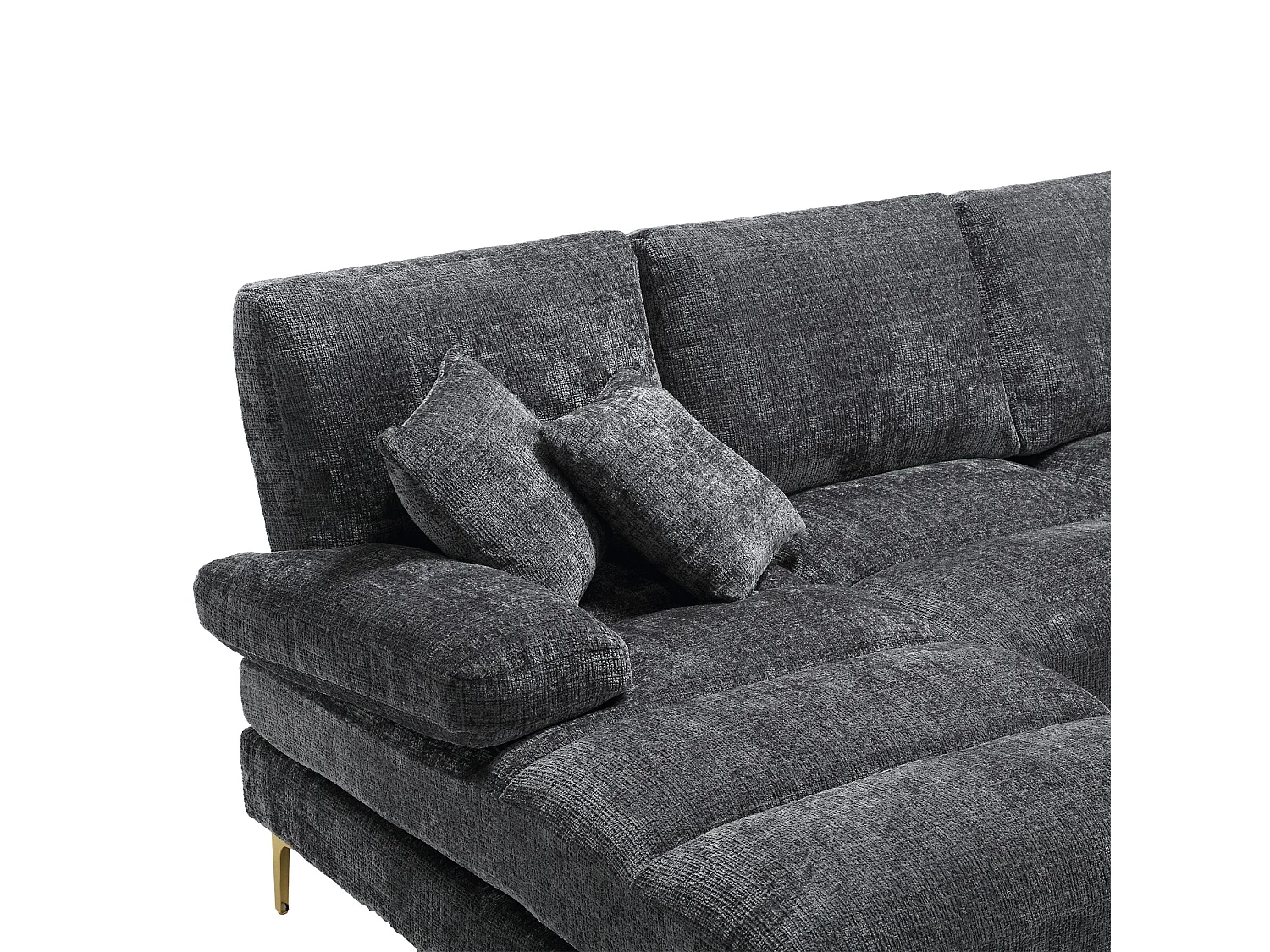 U-vormige bank, grijze chenille, gestoffeerde bank met kussens en 2 sierkussens, geschikt voor woonkamer en slaapkamer