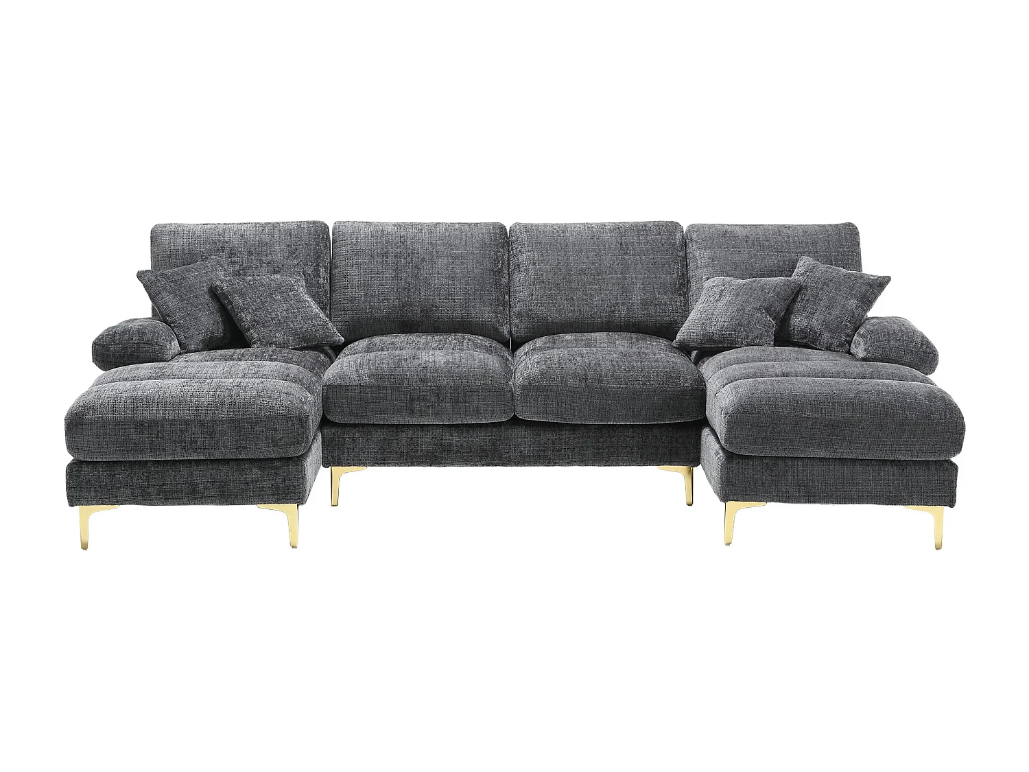 Graues Chenille-U-Sofa, gepolstert mit Kissen und 2 Dekokissen, für Wohn- und Schlafzimmer