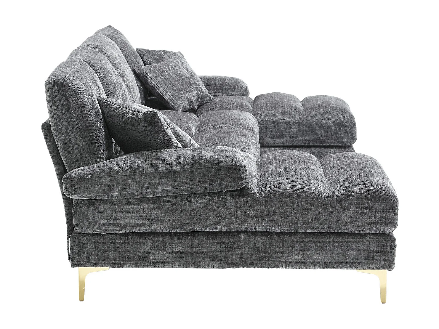 Graues Chenille-U-Sofa, gepolstert mit Kissen und 2 Dekokissen, für Wohn- und Schlafzimmer