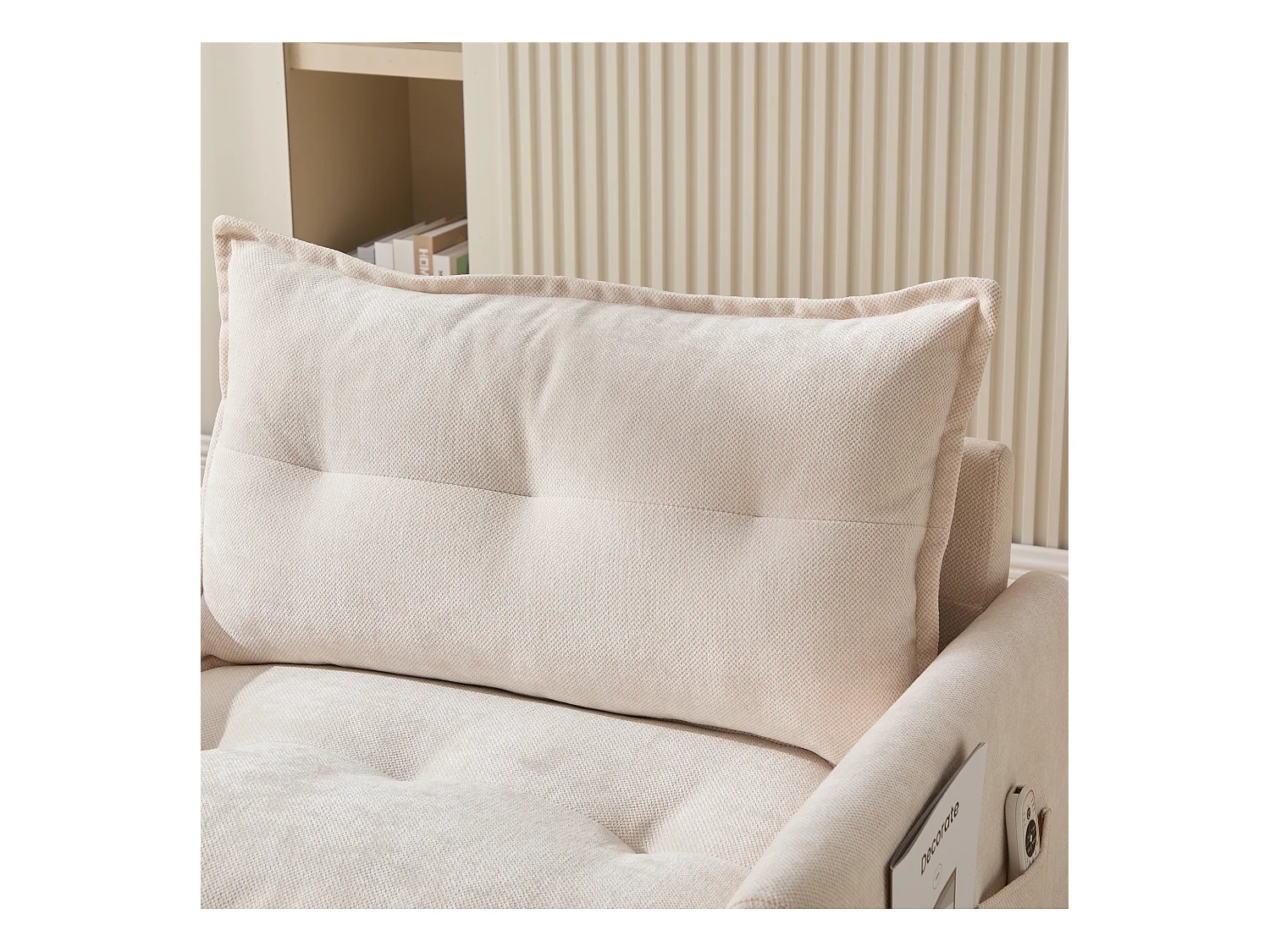 Canapé simple, chenille beige, Canapé pivotant avec accoudoirs et coussins, pour salon et chambre