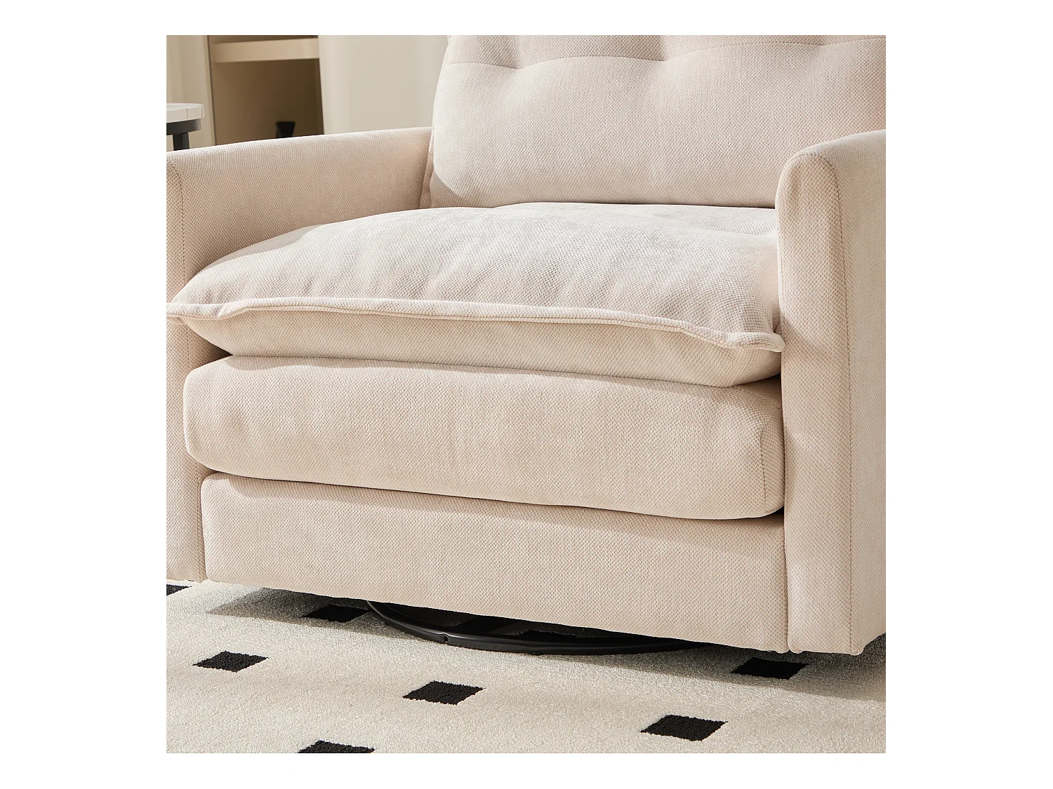 Canapé simple, chenille beige, Canapé pivotant avec accoudoirs et coussins, pour salon et chambre