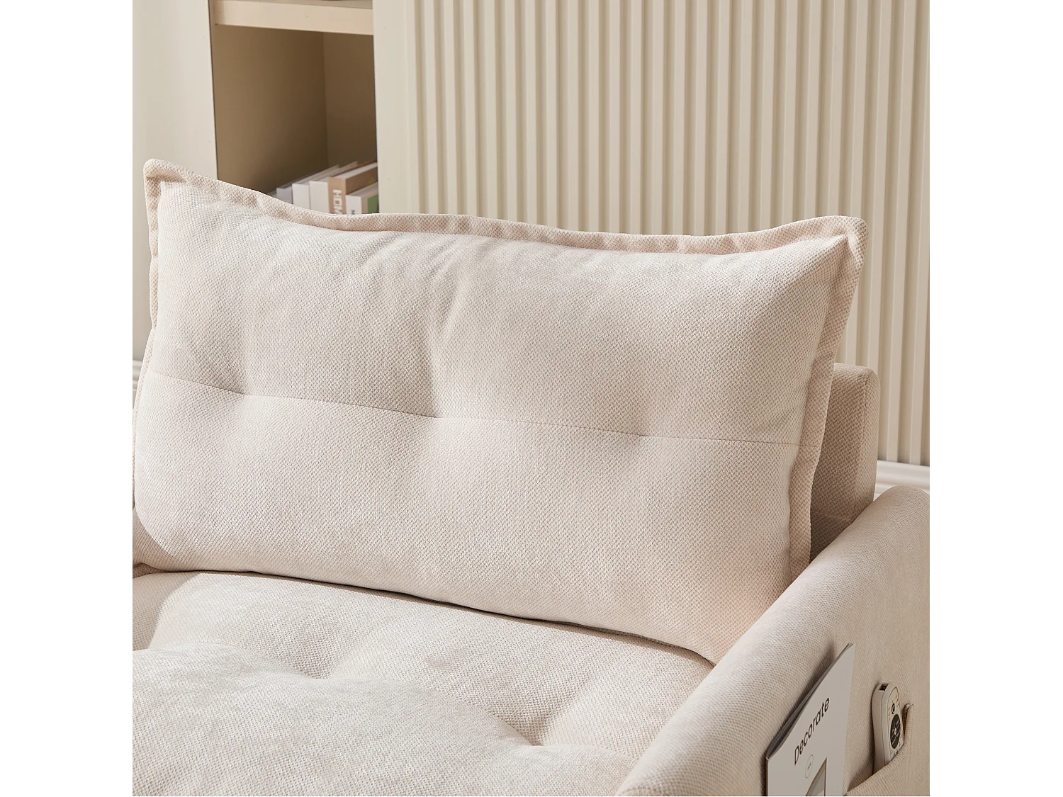 Einzelsofa, beigefarbenes Chenille, Drehsofa mit Armlehnen und Kissen, geeignet für Wohn- und Schlafzimmer