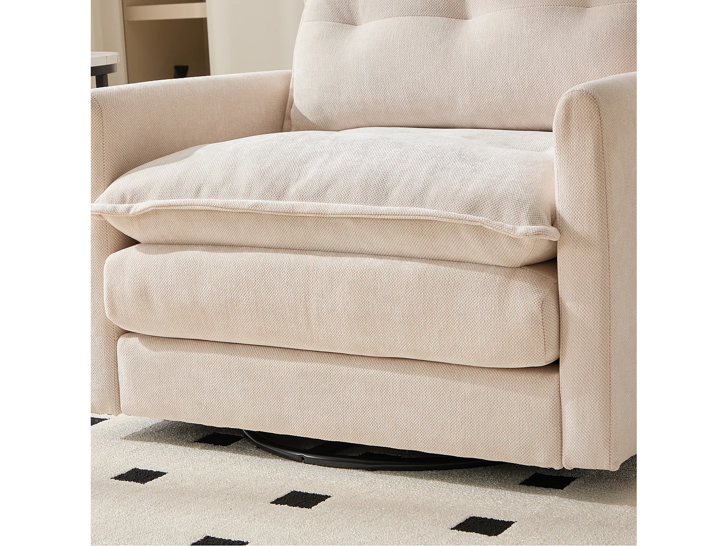 Einzelsofa, beigefarbenes Chenille, Drehsofa mit Armlehnen und Kissen, geeignet für Wohn- und Schlafzimmer