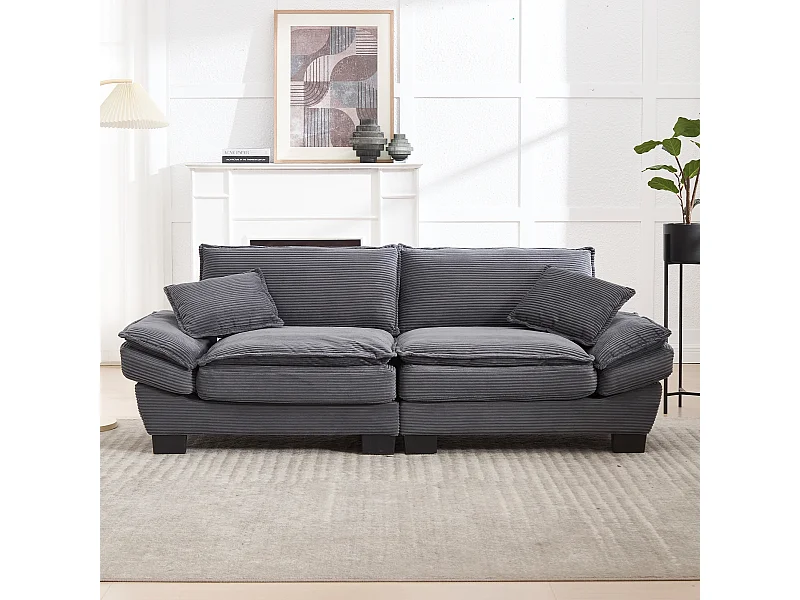 Canapé 2 places, velours, canapé gris foncé avec appui-tête et dossier, pour salon et chambre