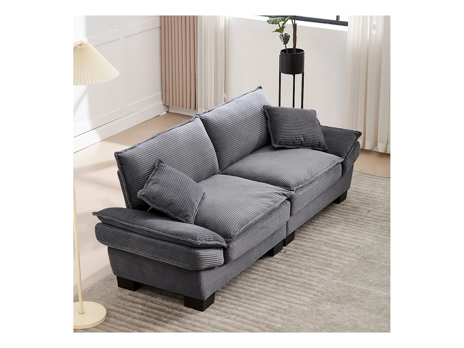 Canapé 2 places, velours, canapé gris foncé avec appui-tête et dossier, pour salon et chambre