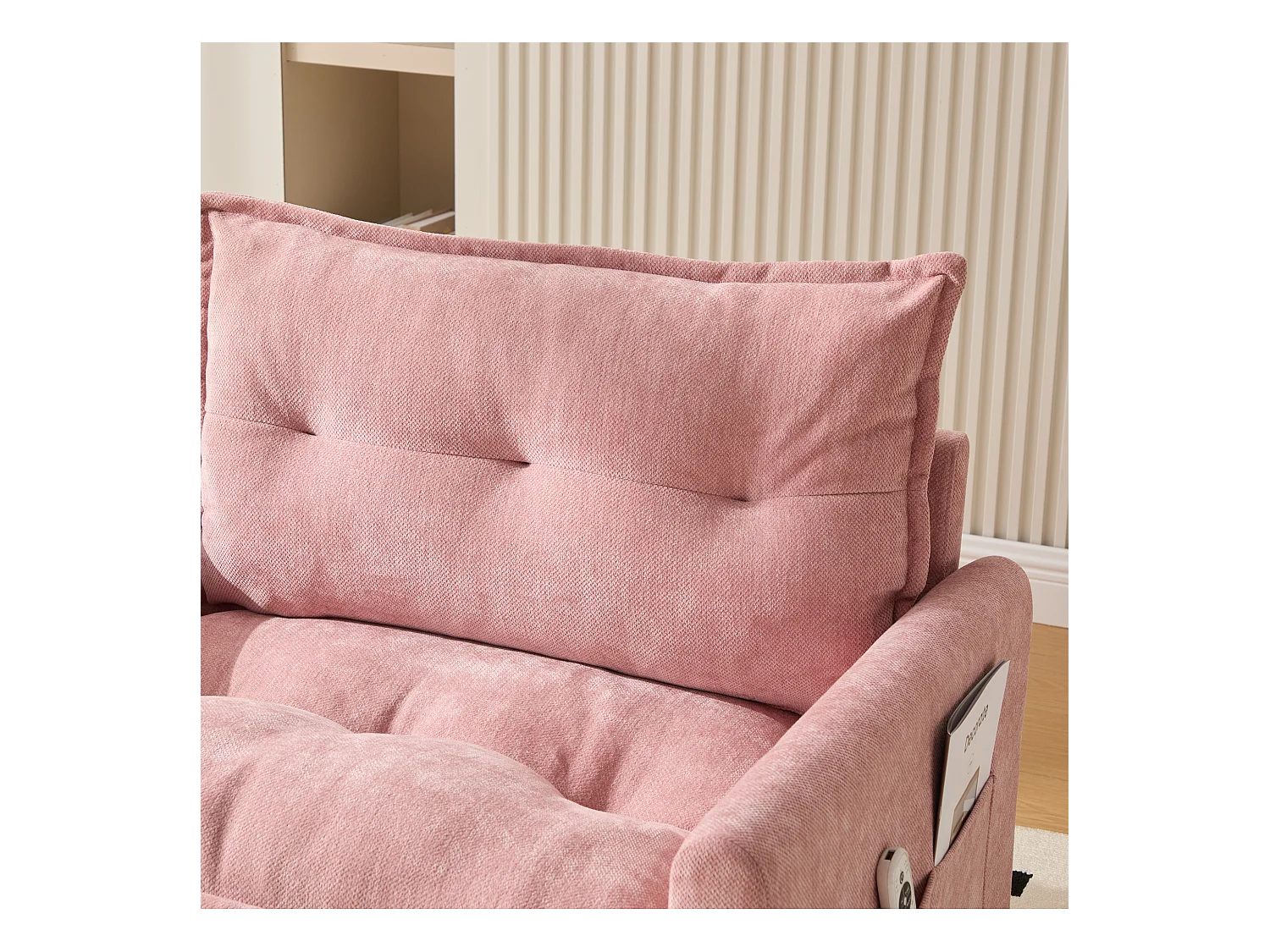 Canapé simple, chenille rose, Canapé pivotant avec accoudoirs et coussins, pour salon et chambre