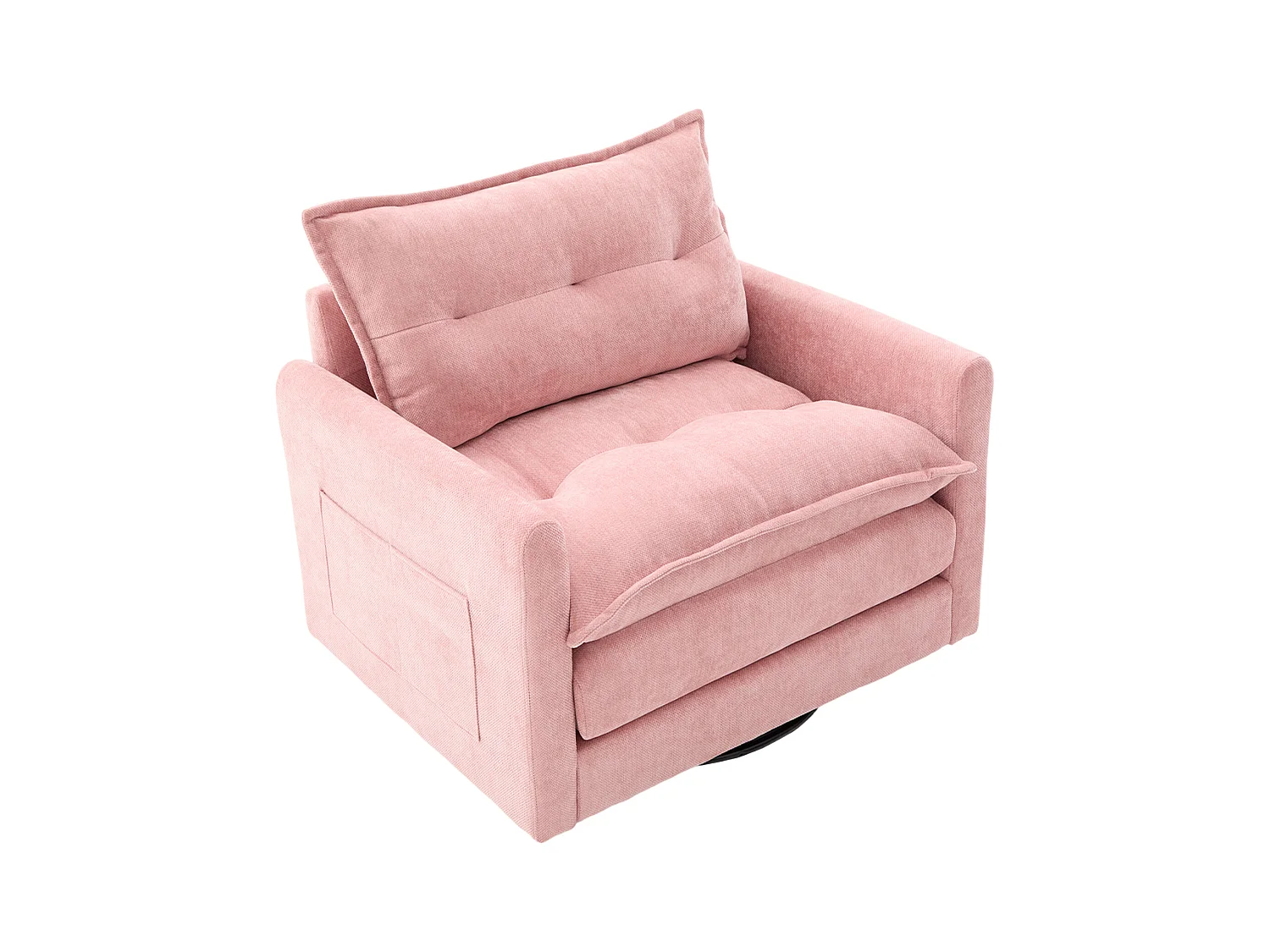 Canapé simple, chenille rose, Canapé pivotant avec accoudoirs et coussins, pour salon et chambre