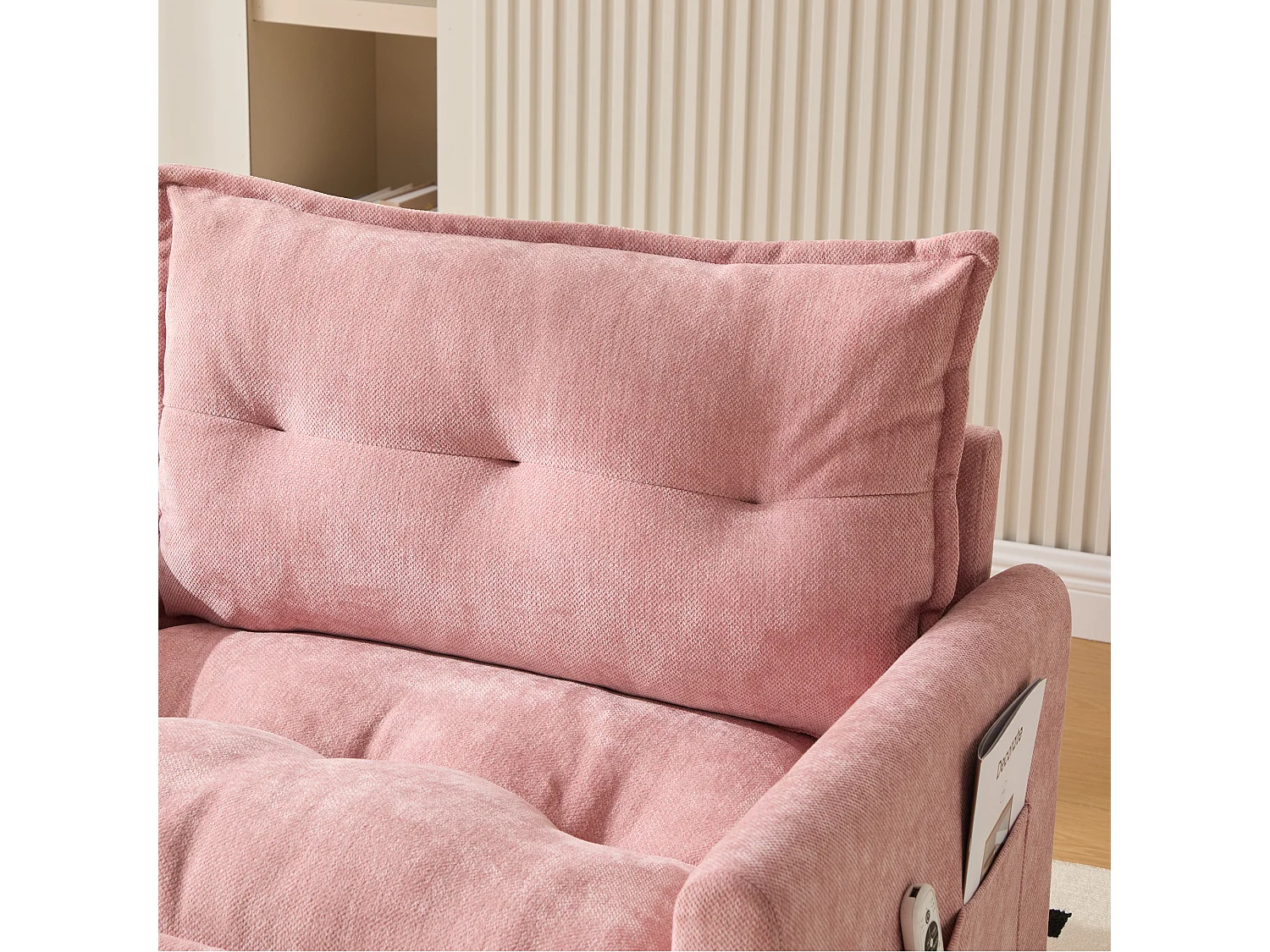 Canapé simple, chenille rose, Canapé pivotant avec accoudoirs et coussins, pour salon et chambre