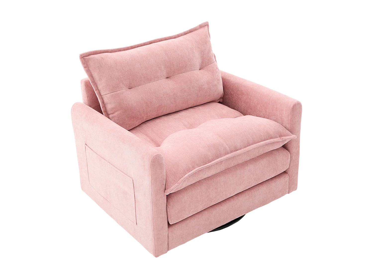 Canapé simple, chenille rose, Canapé pivotant avec accoudoirs et coussins, pour salon et chambre