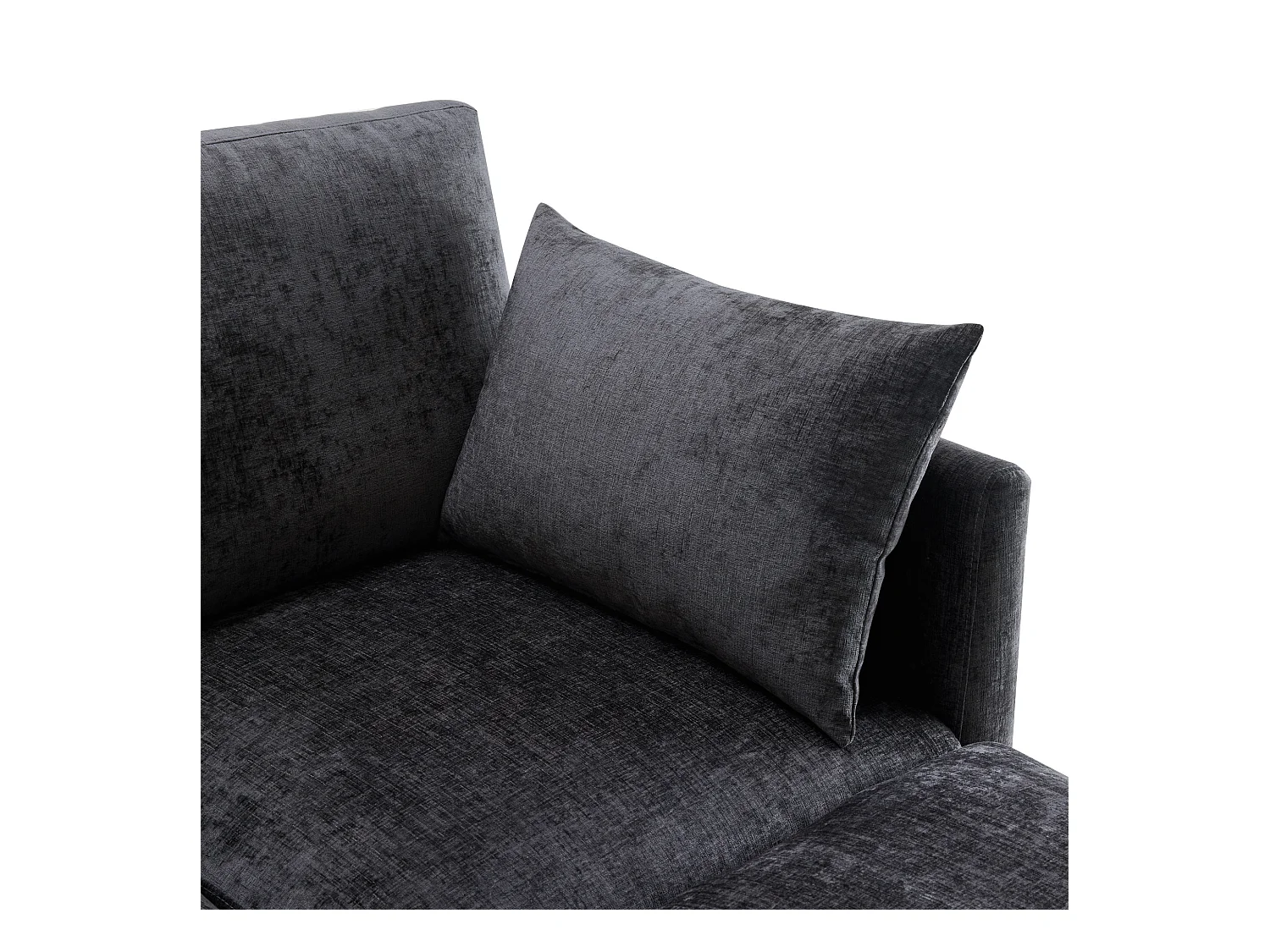 Tapicerowany narożnik – ciemnoszara tkanina szenilowa, drewniana rama, z wyjmowanym podnóżkiem, do salonu