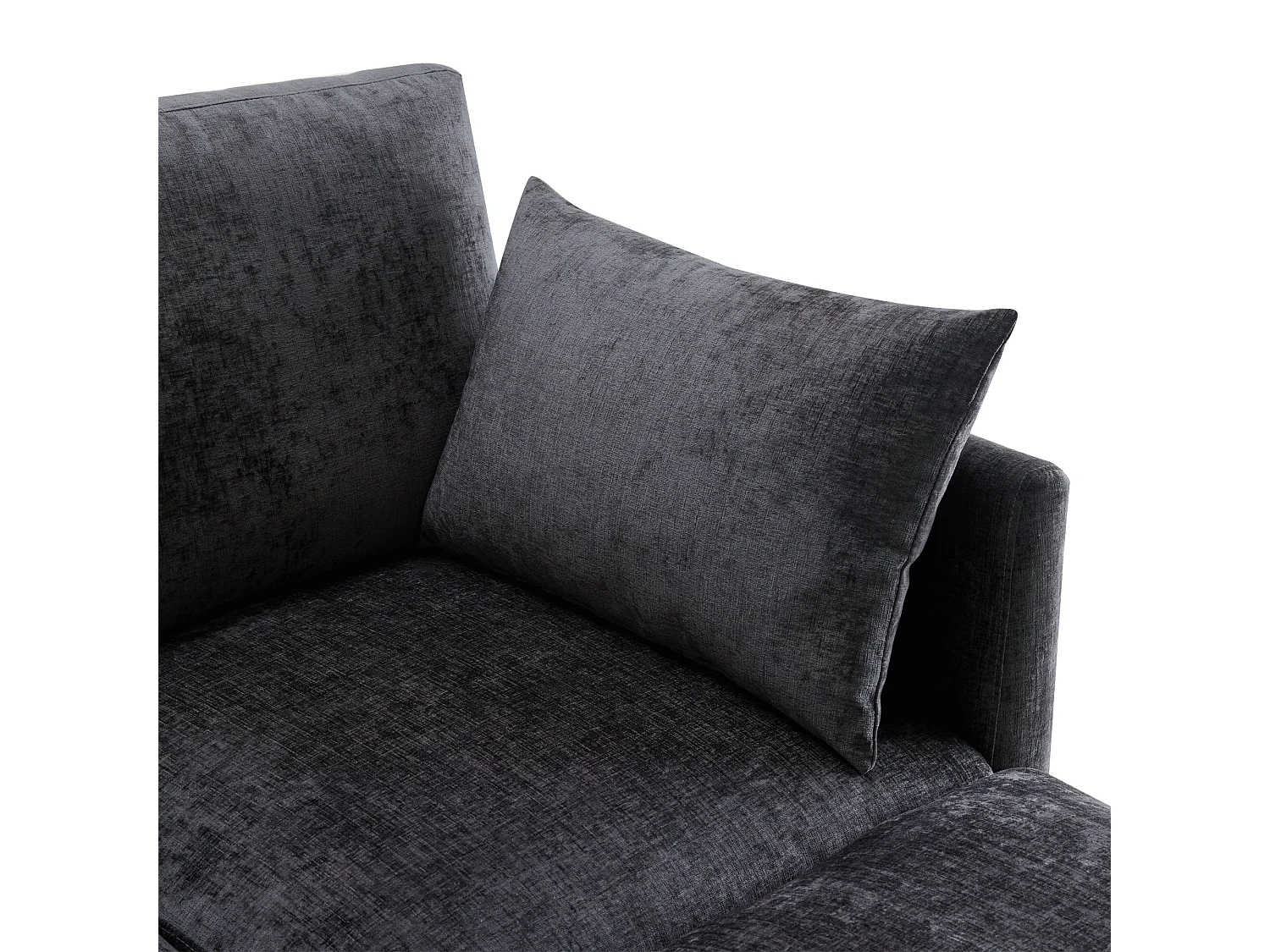 Canapé 3 places – tissu chenille gris foncé, structure bois, avec repose-pieds amovible, pour salon