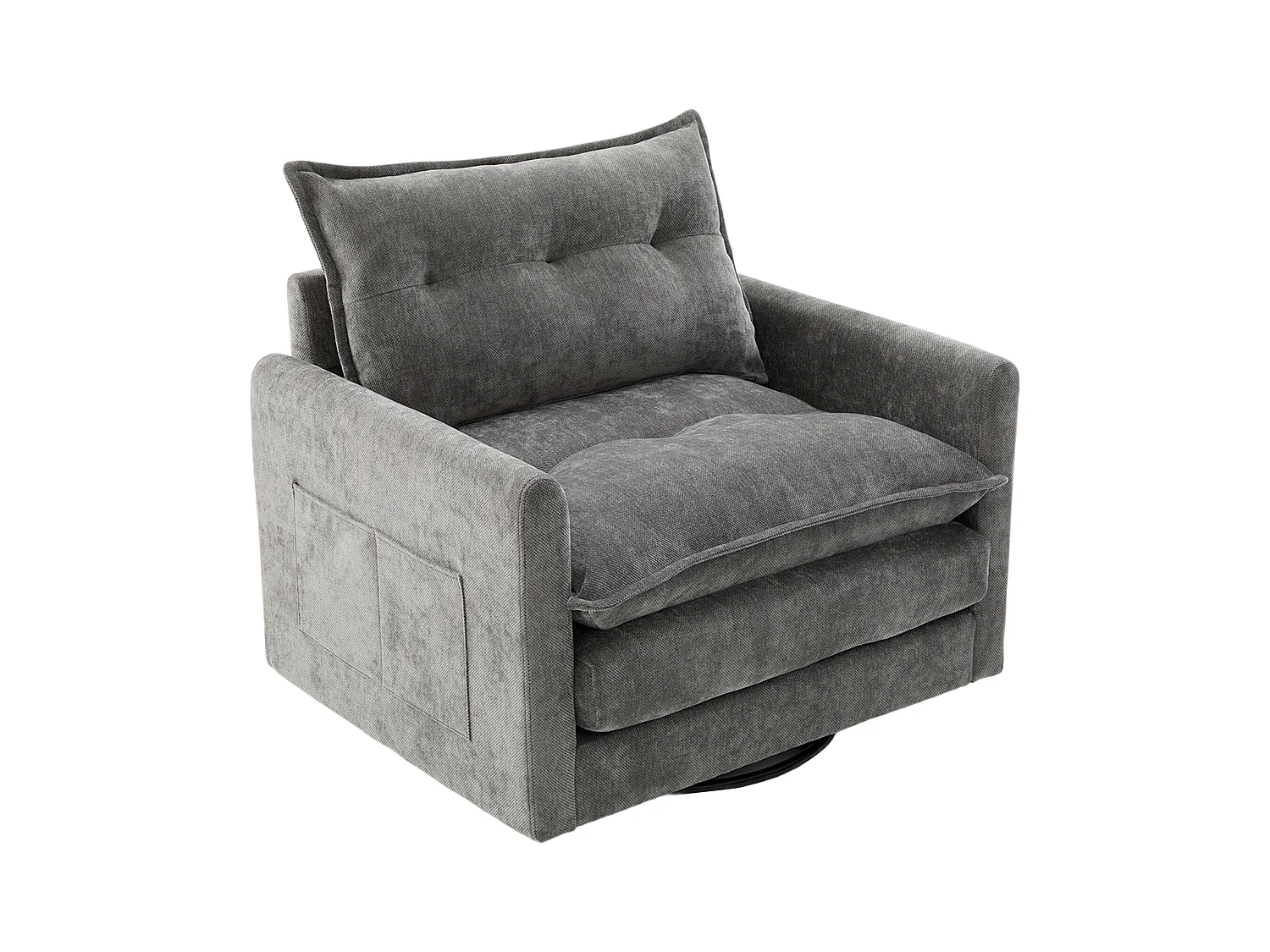 Canapé simple, chenille gris, Canapé pivotant avec accoudoirs et coussins, pour salon et chambre