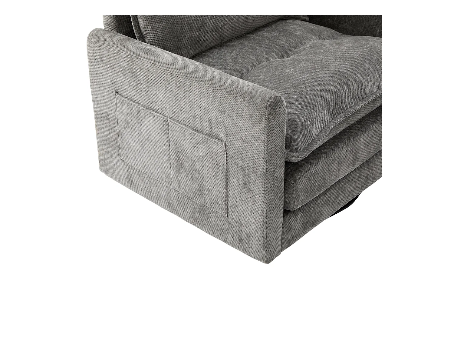 Canapé simple, chenille gris, Canapé pivotant avec accoudoirs et coussins, pour salon et chambre