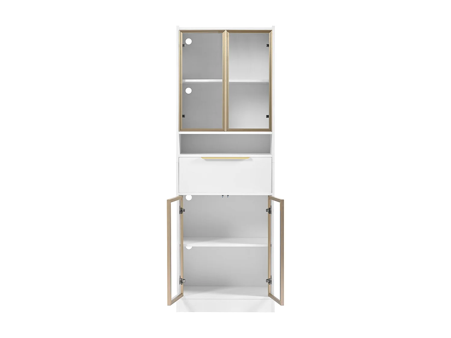 Vitrine LED moderne, vitrine blanche avec 4 portes vitrées et tiroirs,  LED 16 couleurs, pour salon et chambre