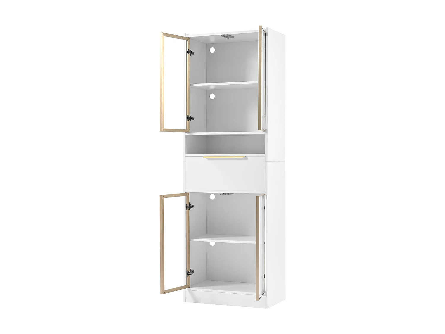Vitrine LED moderne, vitrine blanche avec 4 portes vitrées et tiroirs,  LED 16 couleurs, pour salon et chambre