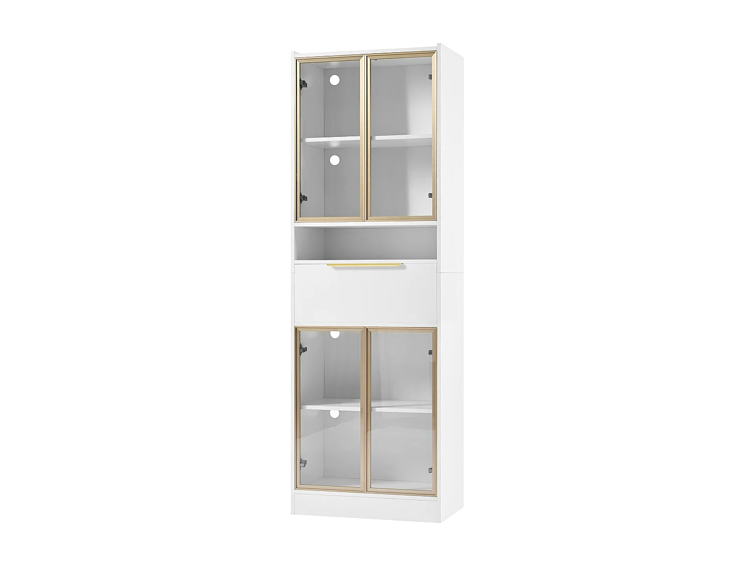 Vitrine LED moderne, vitrine blanche avec 4 portes vitrées et tiroirs,  LED 16 couleurs, pour salon et chambre