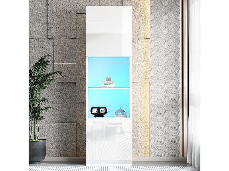 Weiße Vitrine mit LED-Beleuchtung, 45 x 35 x 160 cm, 1 Regal und 2 Türen, geeignet für Wohn- und Arbeitszimmer