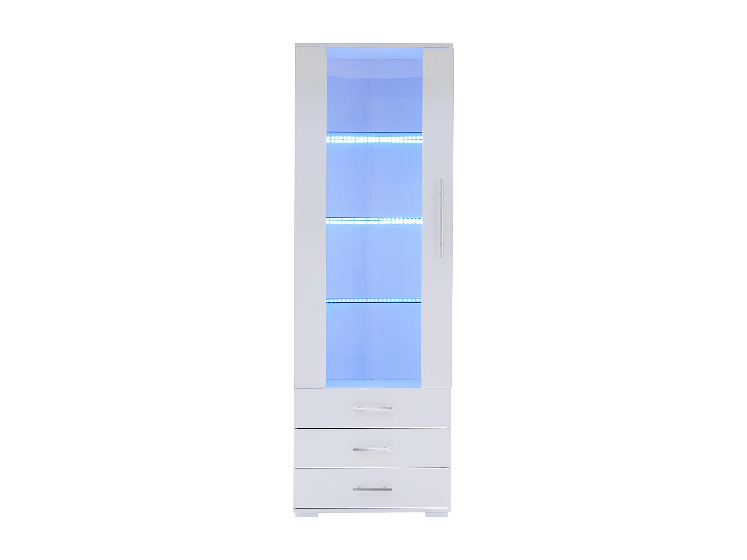 Vitrine blanche avec éclairage LED, 60x35x180 cm, 3 tiroirs, style moderne, pour salon et bureau