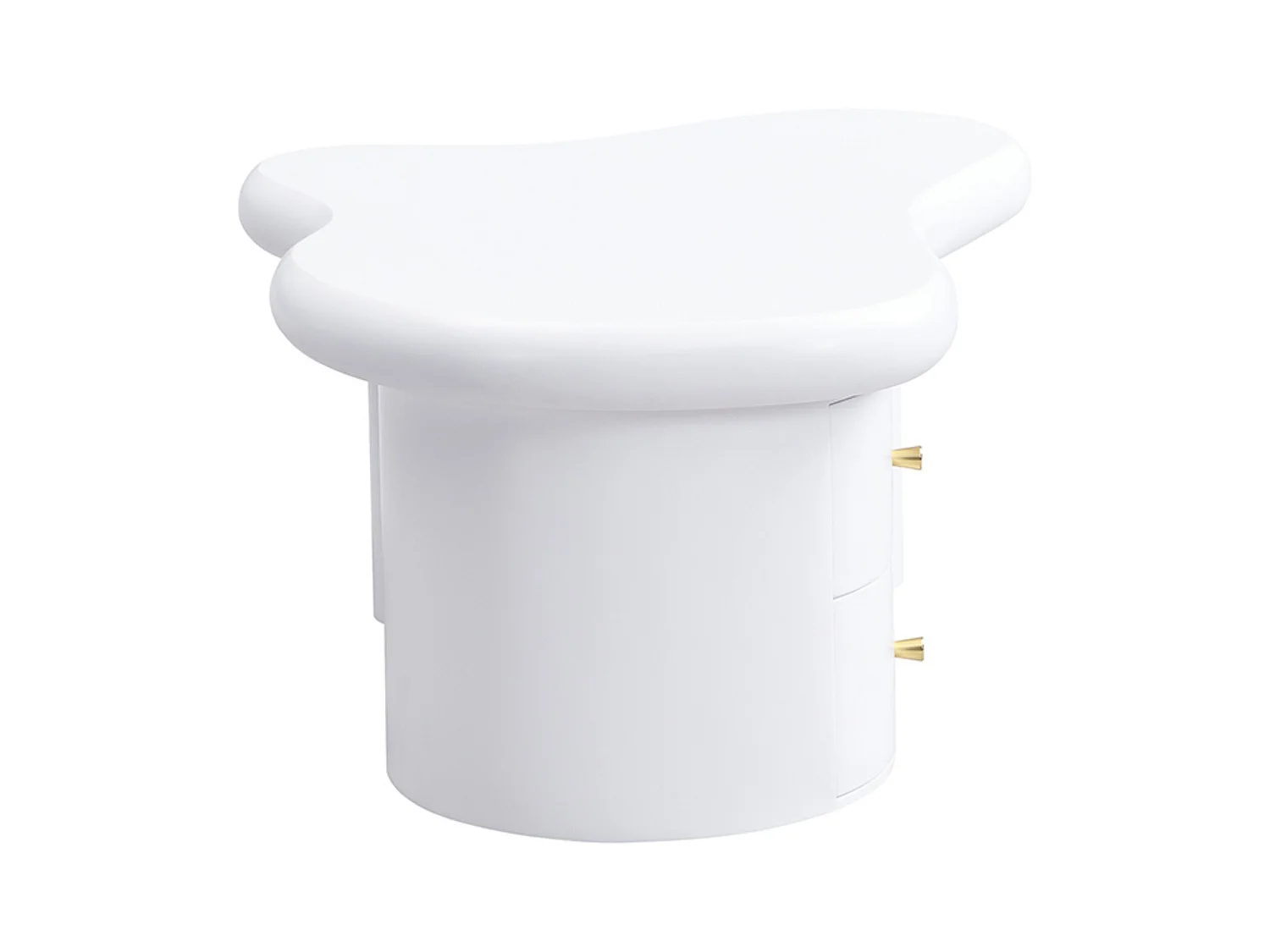 Unregelmäßig geformter Couchtisch, weiß, mit 2 Schubladen, für Wohnzimmer und Büro