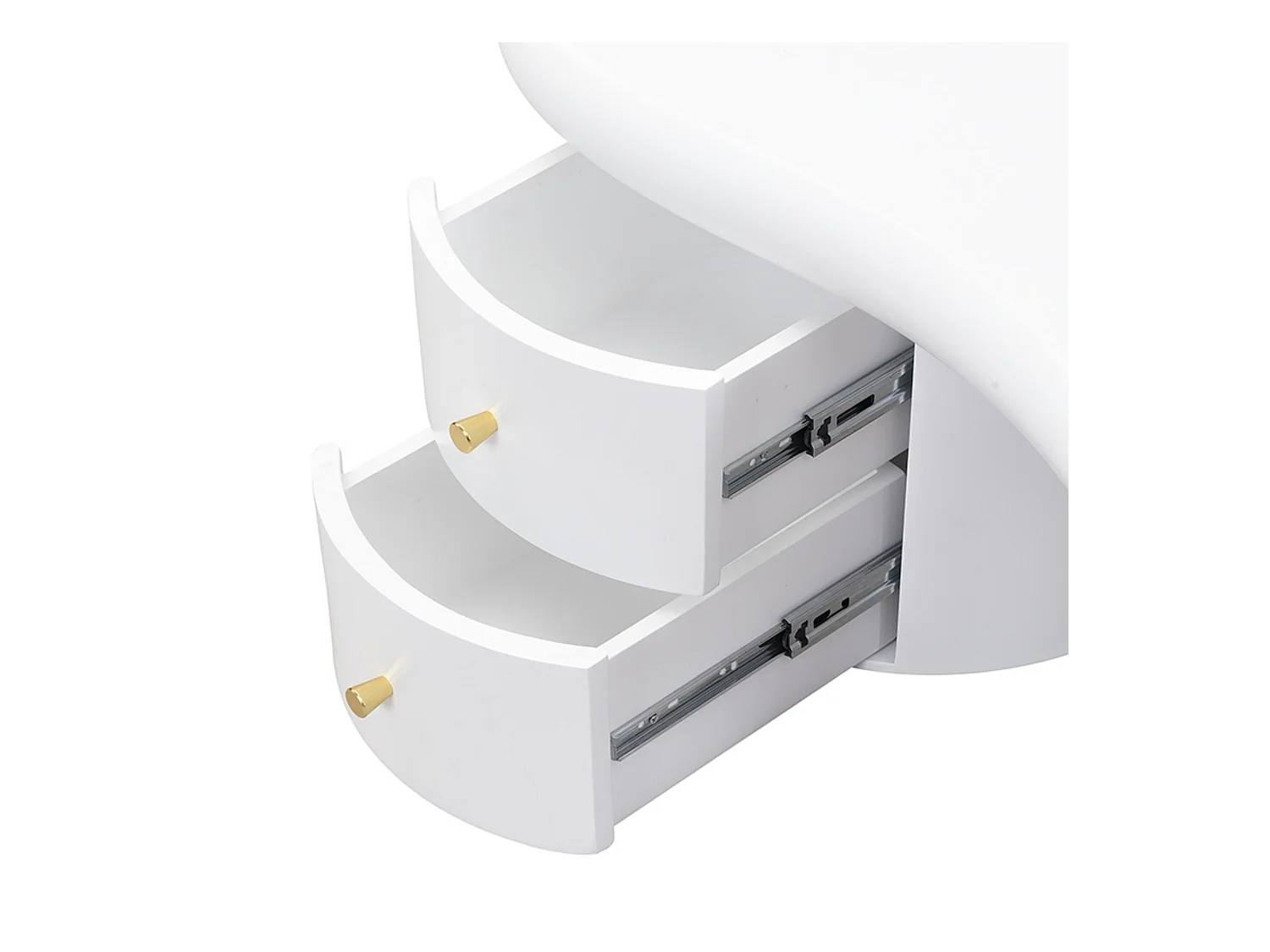 Unregelmäßig geformter Couchtisch, weiß, mit 2 Schubladen, für Wohnzimmer und Büro