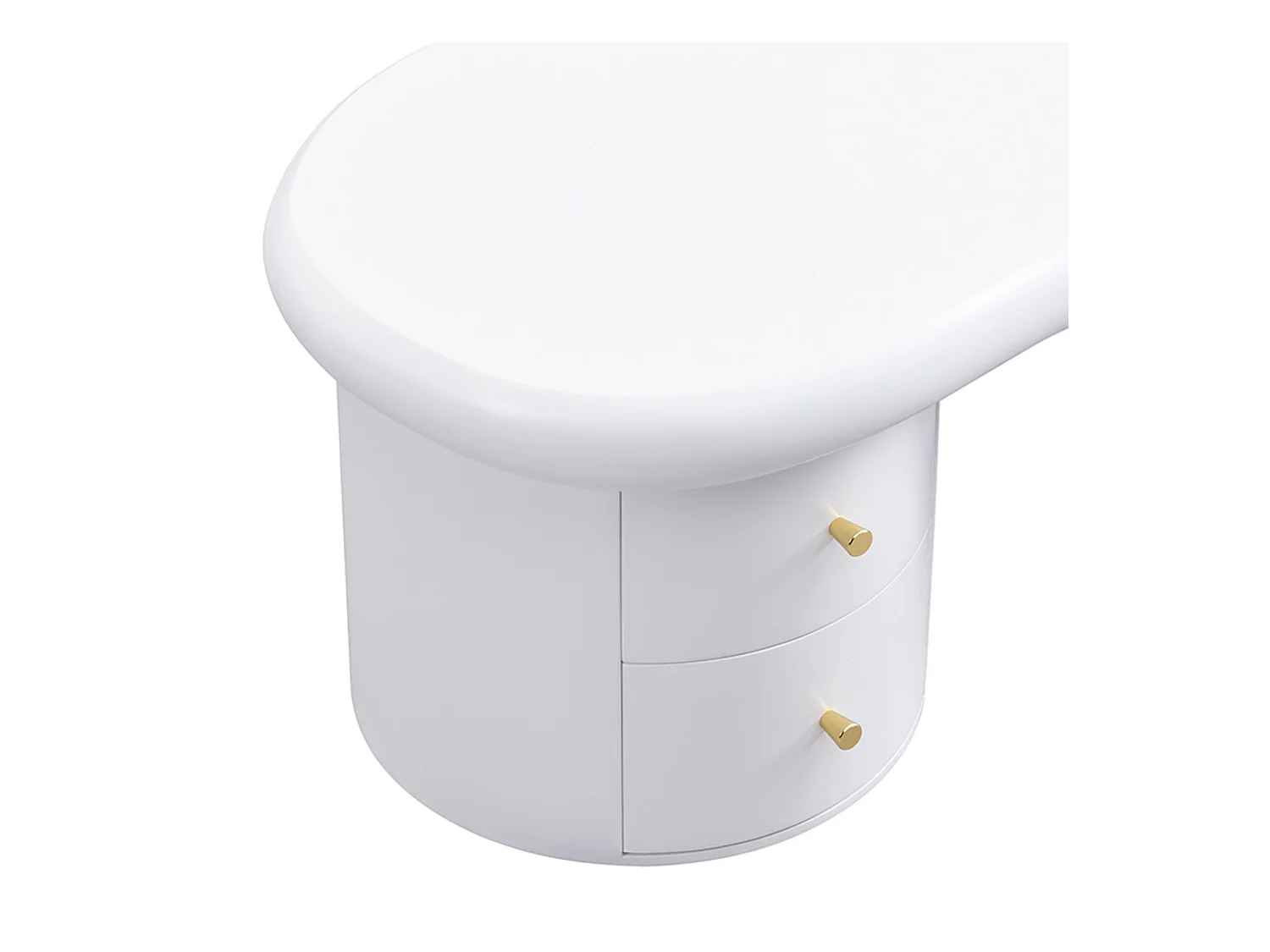 Table basse de forme irrégulière, Table basse blanche avec 2 tiroirs de rangement, pour salon et bureau