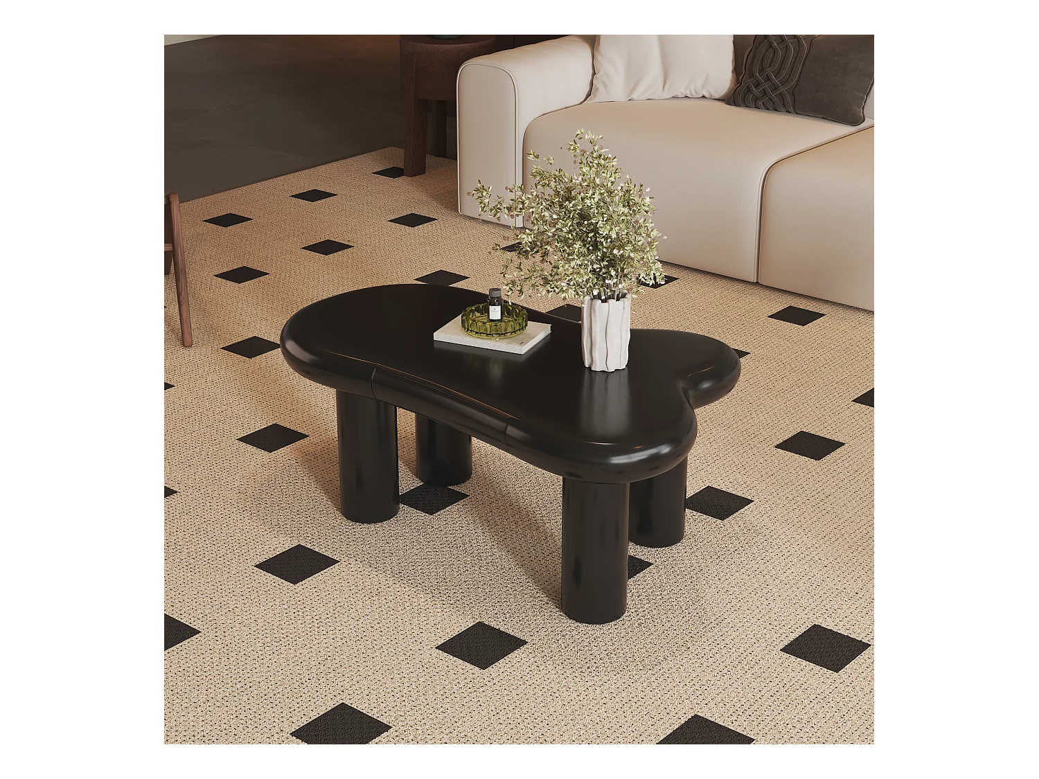 Tavolino da caffè in MDF a forma di nuvola, tavolino nero con 1 cassetto e illuminazione a LED, per soggiorno e balcone