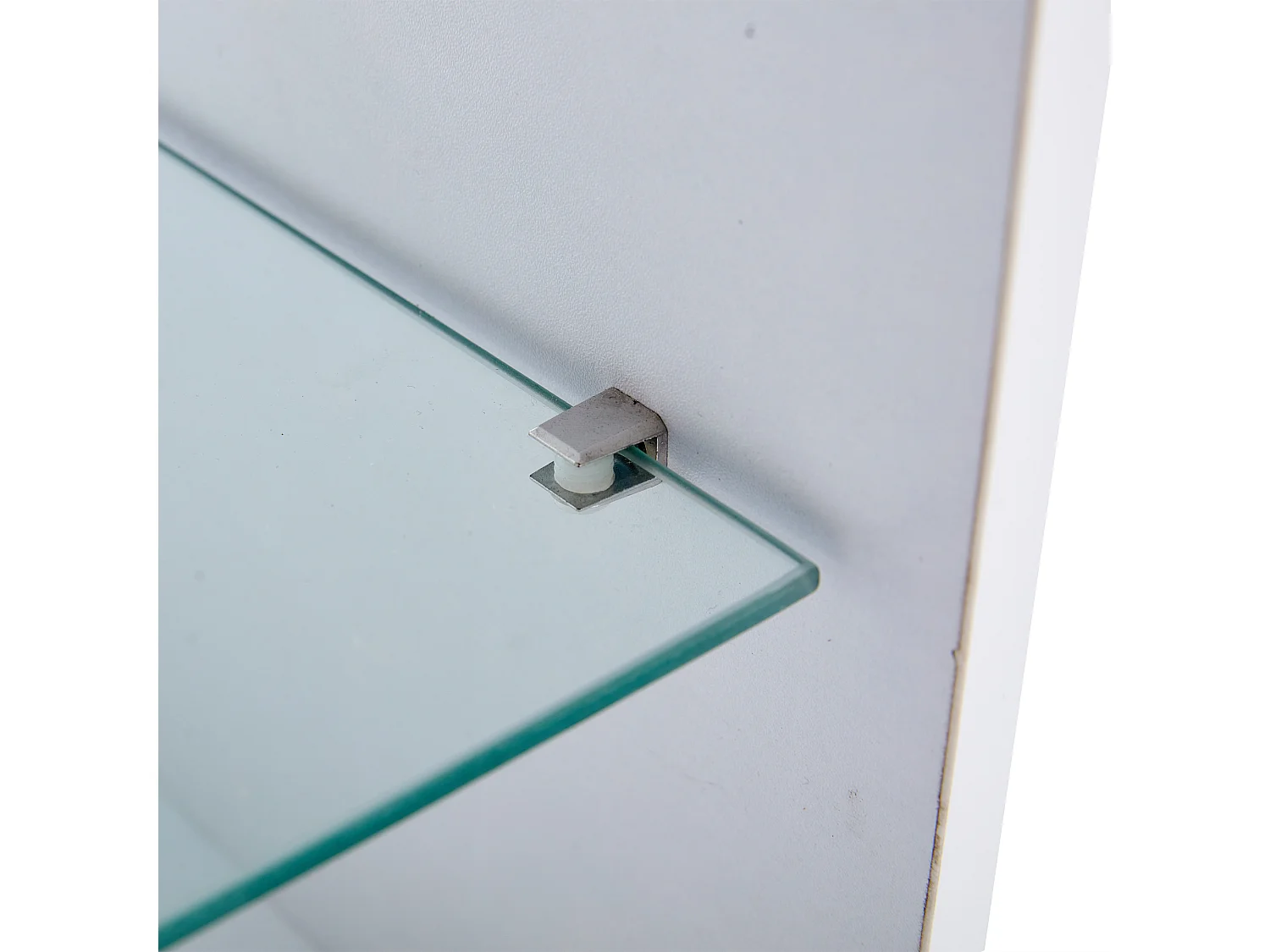 Glanzende salontafel, witte salontafel met 1 eikenhouten deur en open opbergplanken, ledverlichting