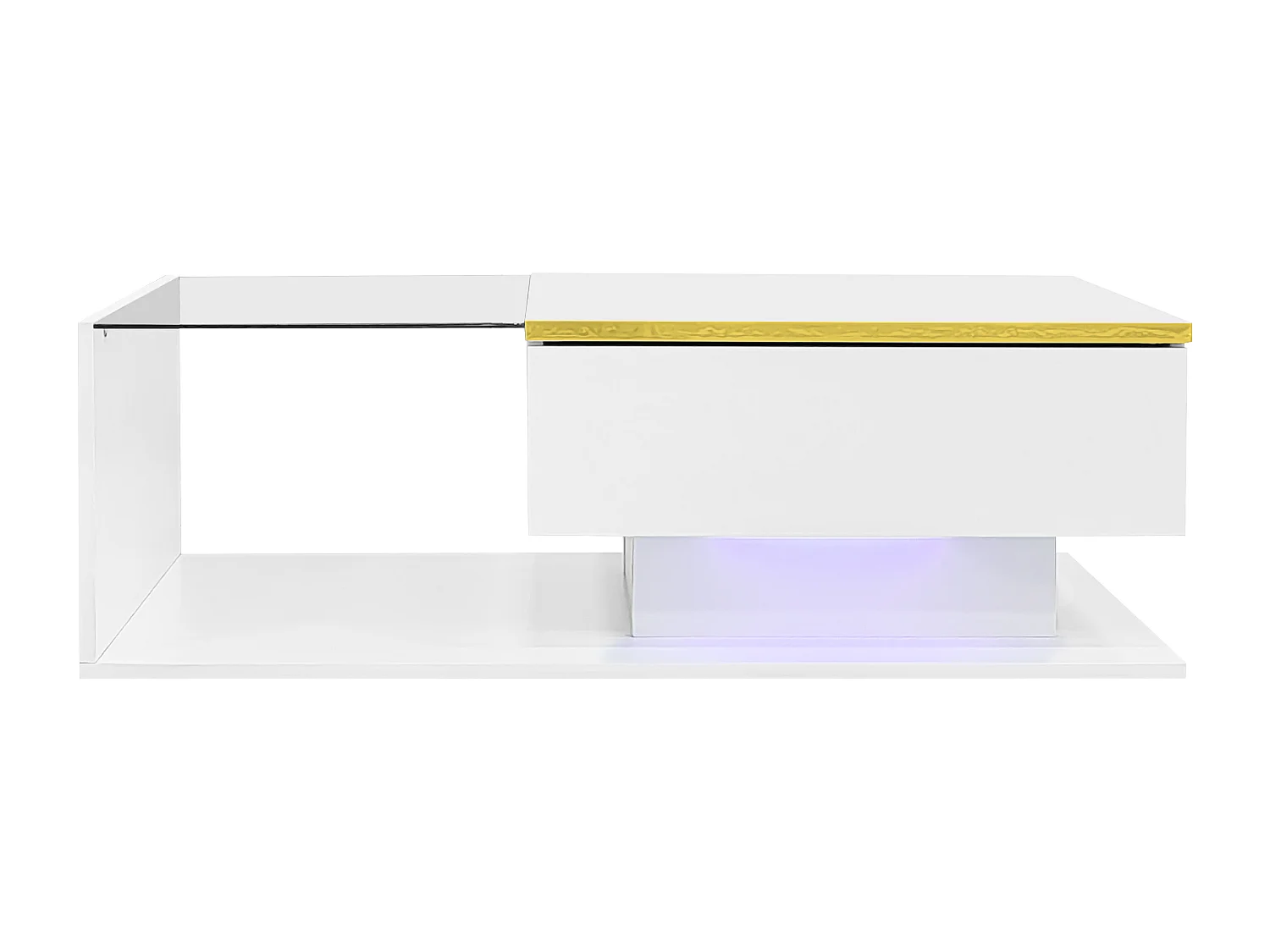 Table basse LED 100 cm, table basse blanche avec rangement ouvert, design moderne, éclairage 16 couleurs