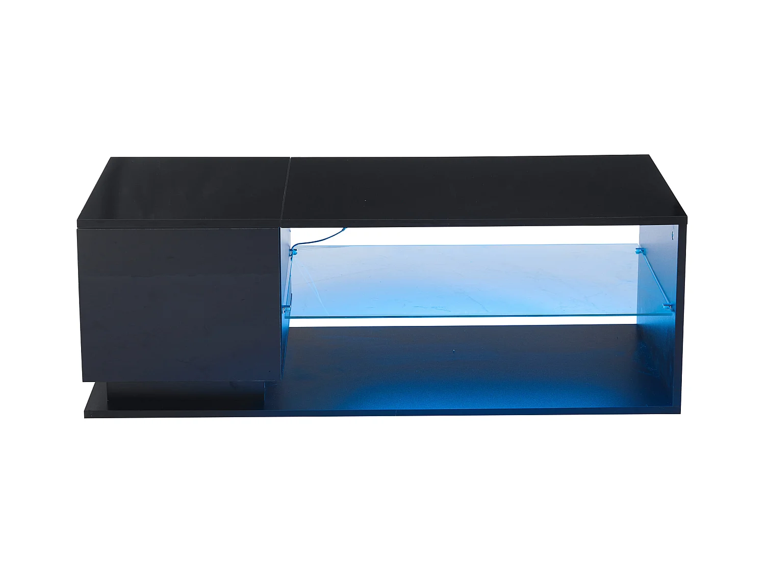 Tavolino da caffè lucido, Tavolino da caffè nero con 1 anta e ripiani a giorno, illuminazione a LED