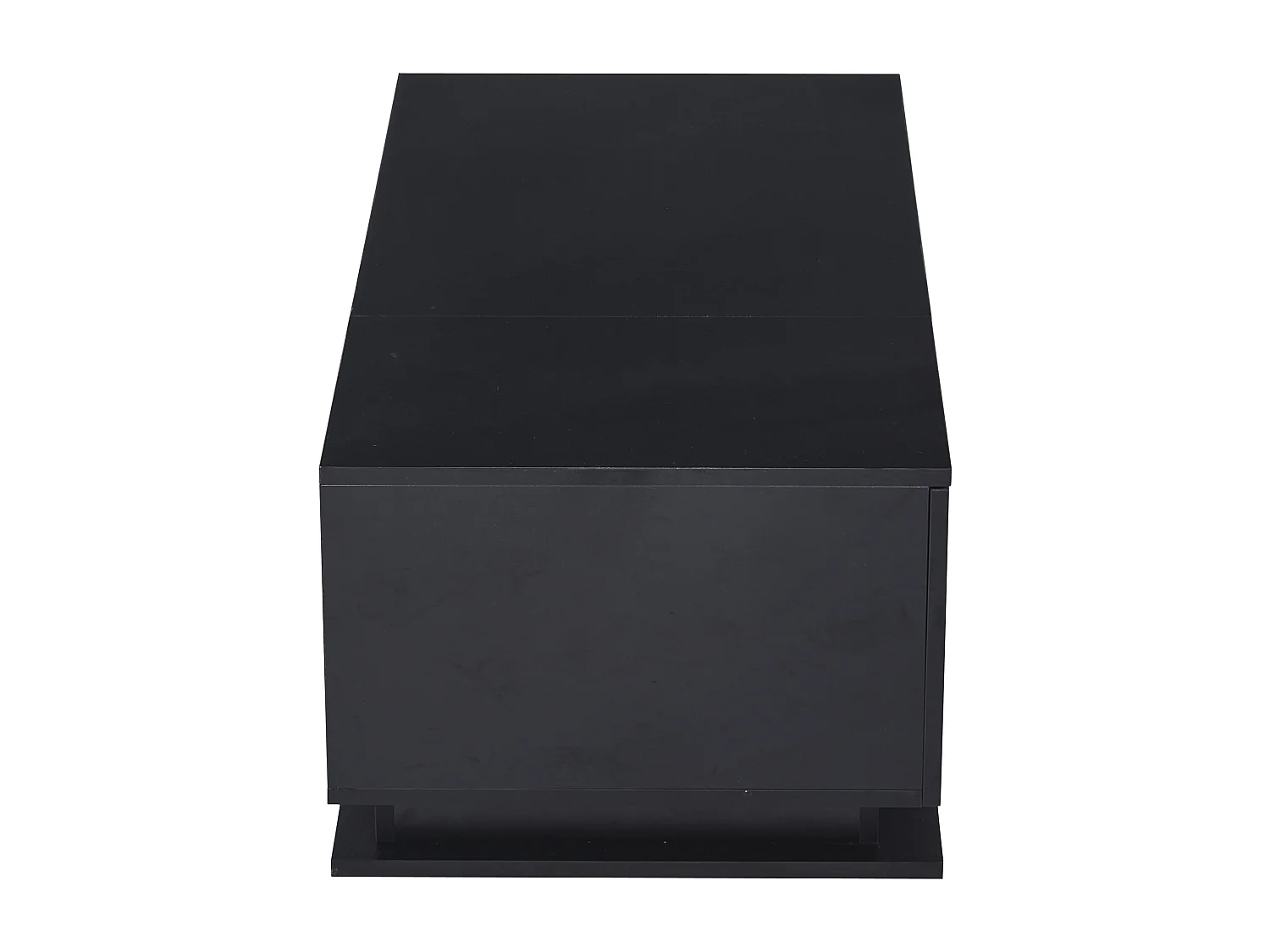 Table basse brillante, Table basse noire avec 1 porte et étagères de rangement ouvertes, éclairage LED