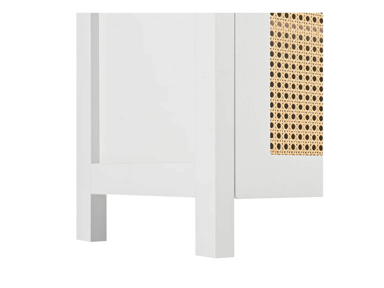Weißes Sideboard mit 4 Rattantüren und verstellbaren Einlegeböden, Metallgriffe, für Wohn- und Esszimmer