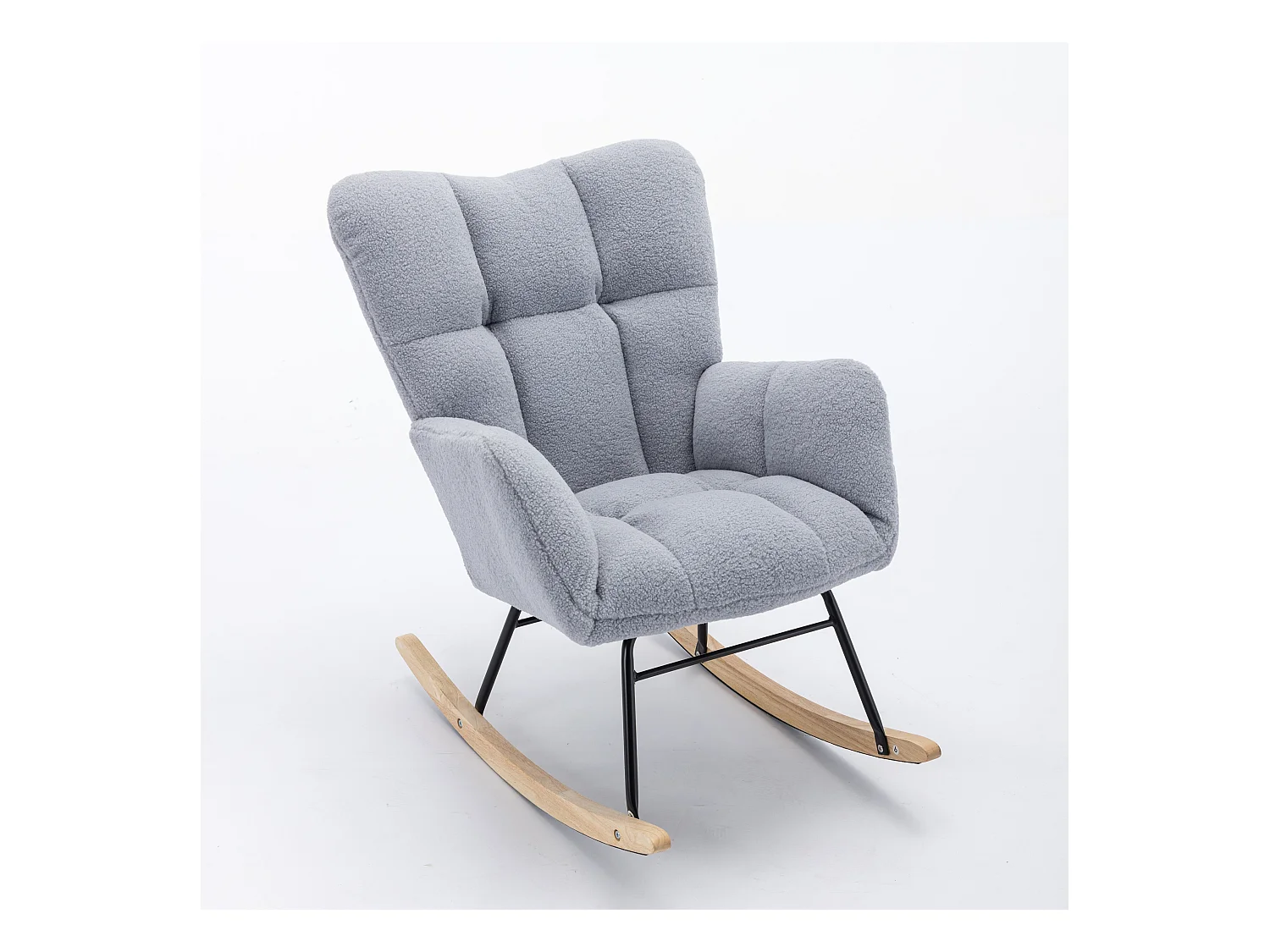 Fauteuil à bascule moderne, peluche gris clair, fauteuil à bascule avec accoudoirs et dossier , pour salon et chambre