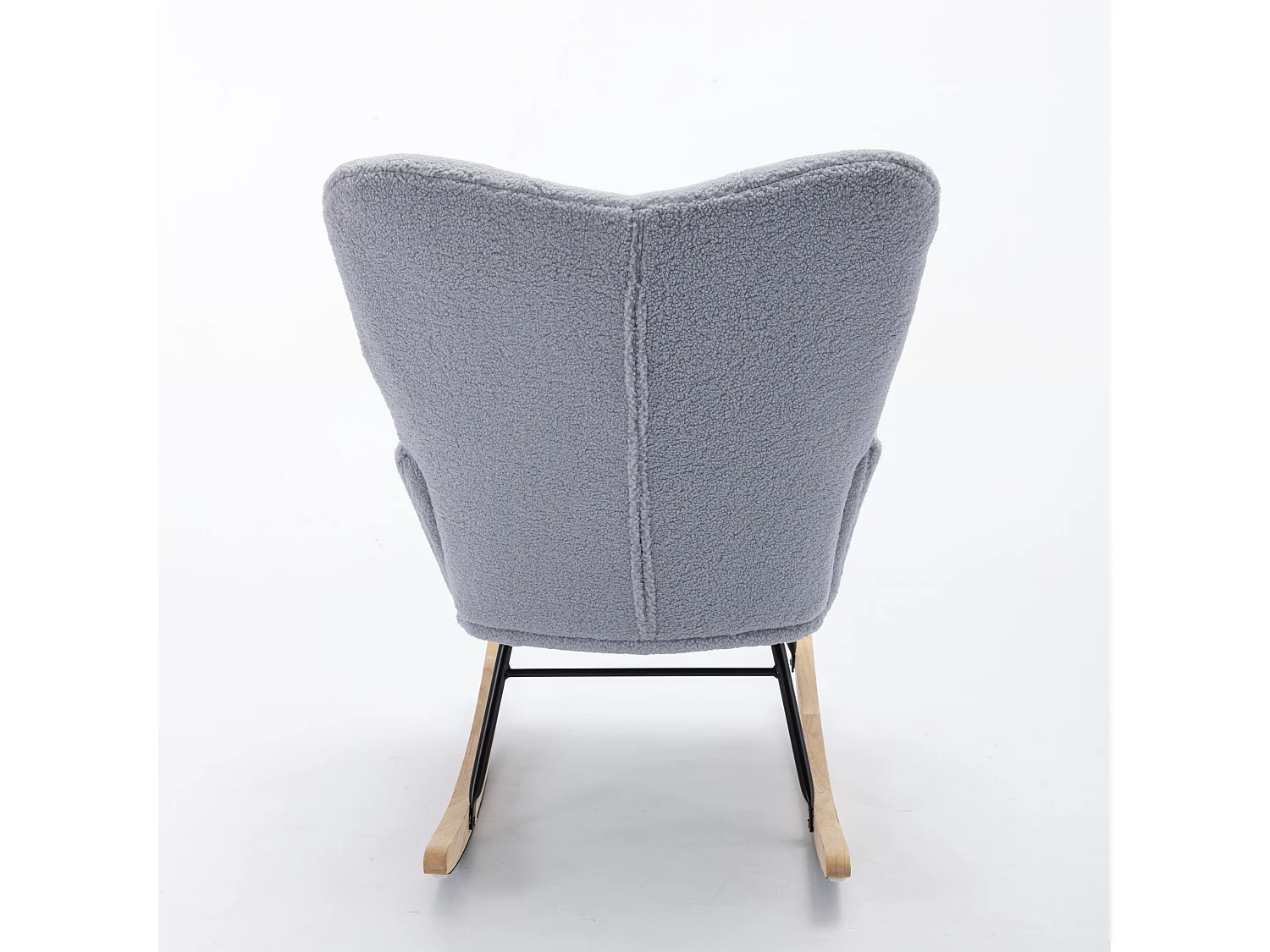 Sedia a dondolo moderna, in peluche grigio chiaro, con braccioli e schienale, adatta a soggiorno e camera da letto