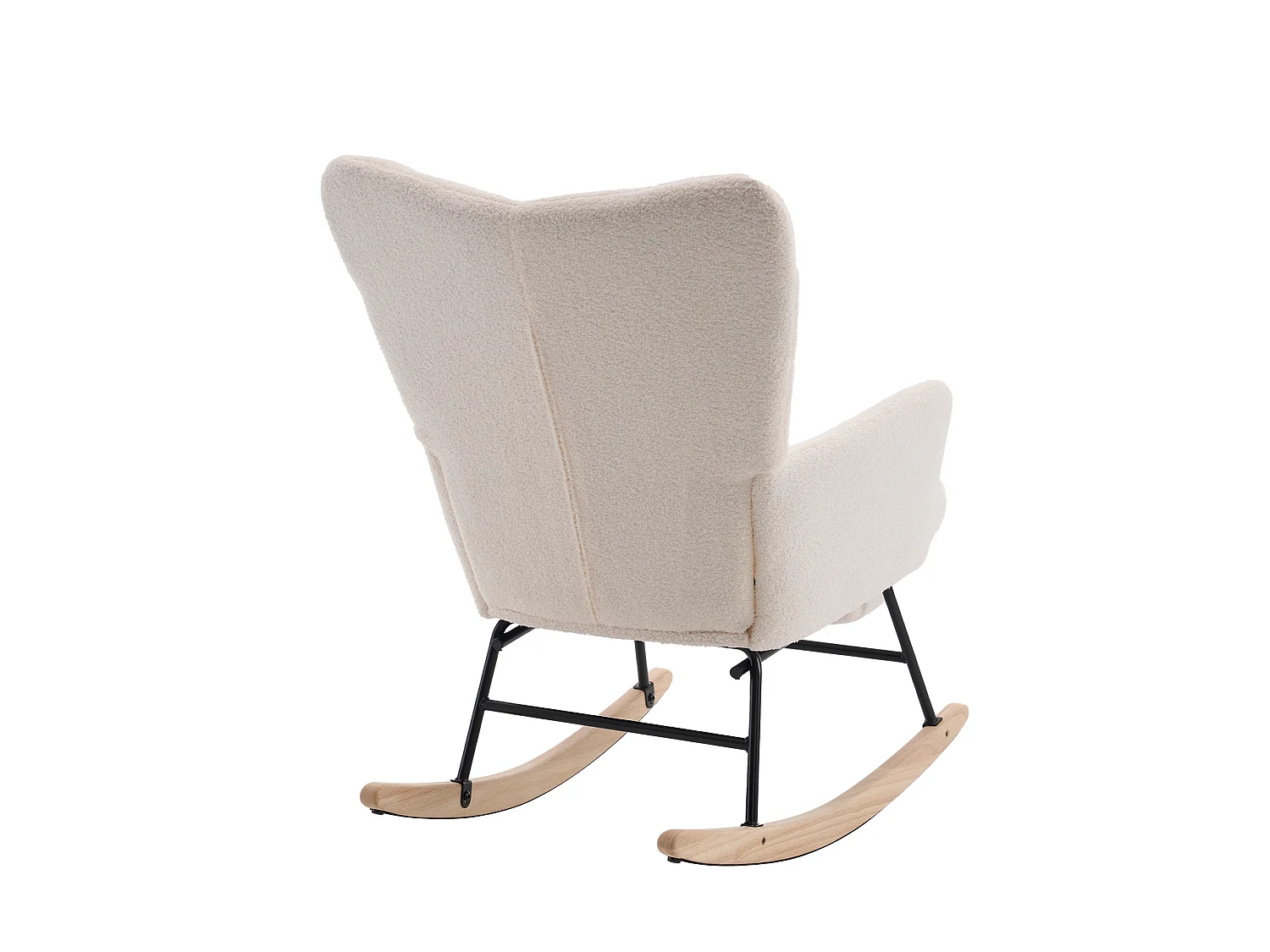 Rocking Chair, fauteuil à bascule blanc cassé avec structure en fer, repose-pieds, pieds en bois d'hévéa