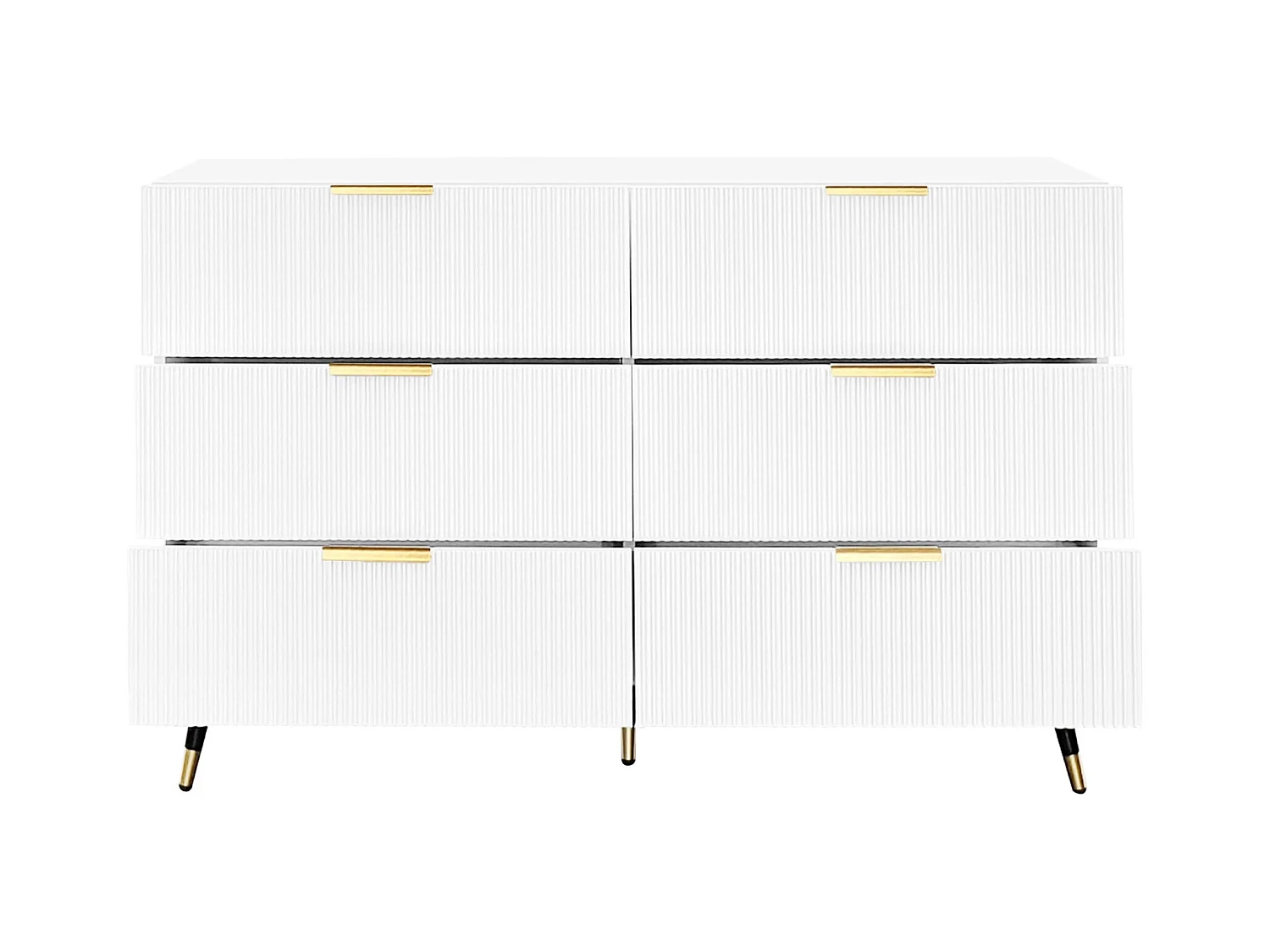 Wit dressoir, elegant dressoir met 6 opberglades, gouden handgrepen, voor woonkamer en slaapkamer