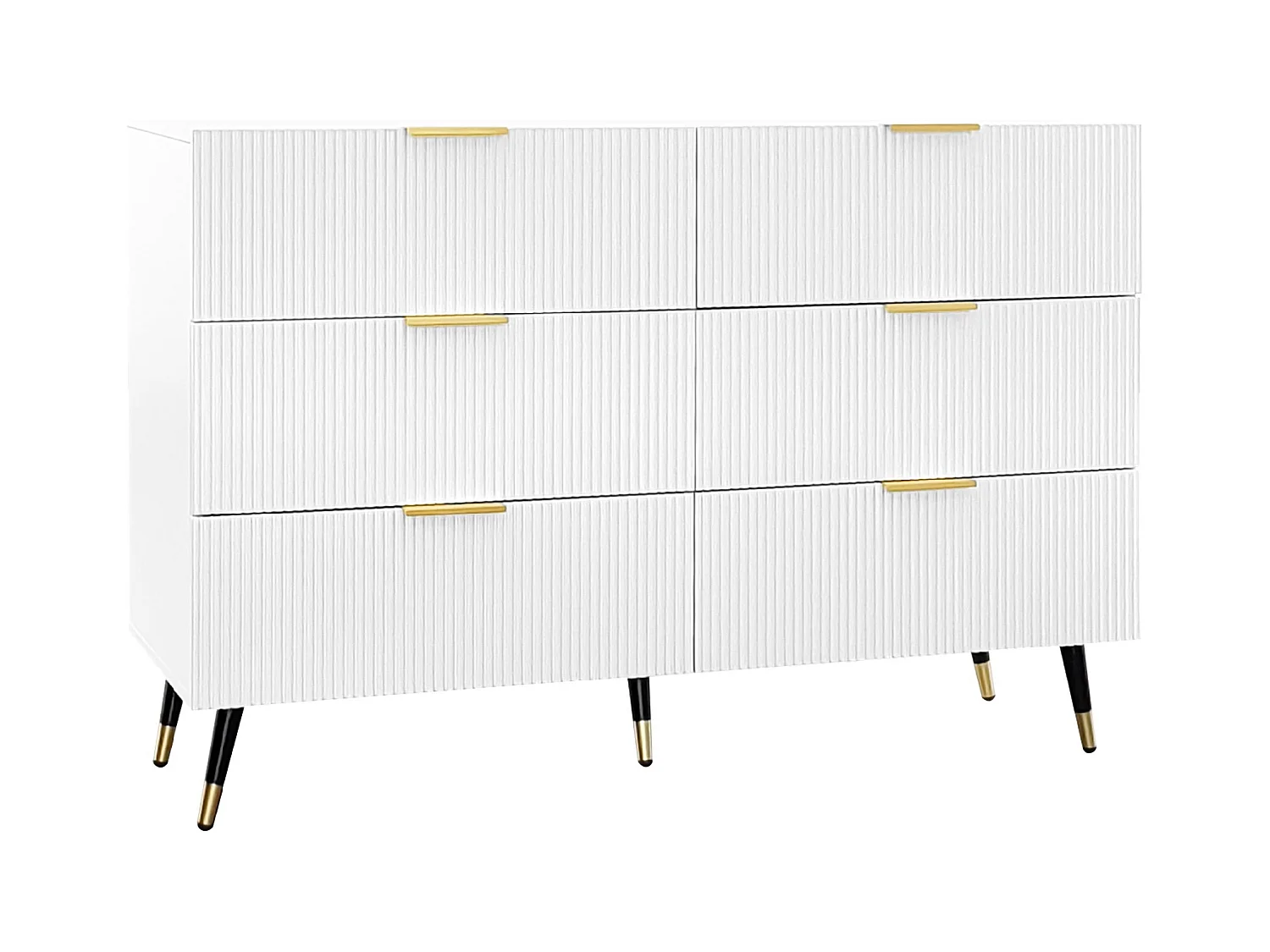 Wit dressoir, elegant dressoir met 6 opberglades, gouden handgrepen, voor woonkamer en slaapkamer