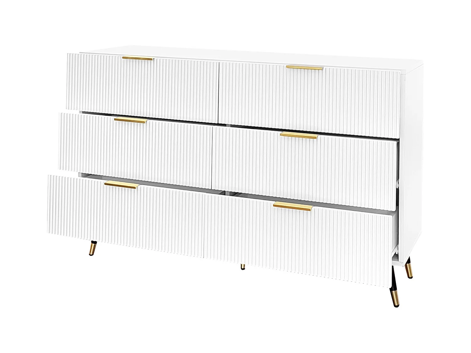 Wit dressoir, elegant dressoir met 6 opberglades, gouden handgrepen, voor woonkamer en slaapkamer