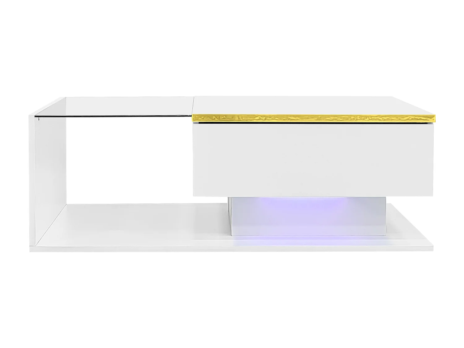 90 cm LED salontafel, witte salontafel met opbergvakken, modern design, 16-kleurige verlichting