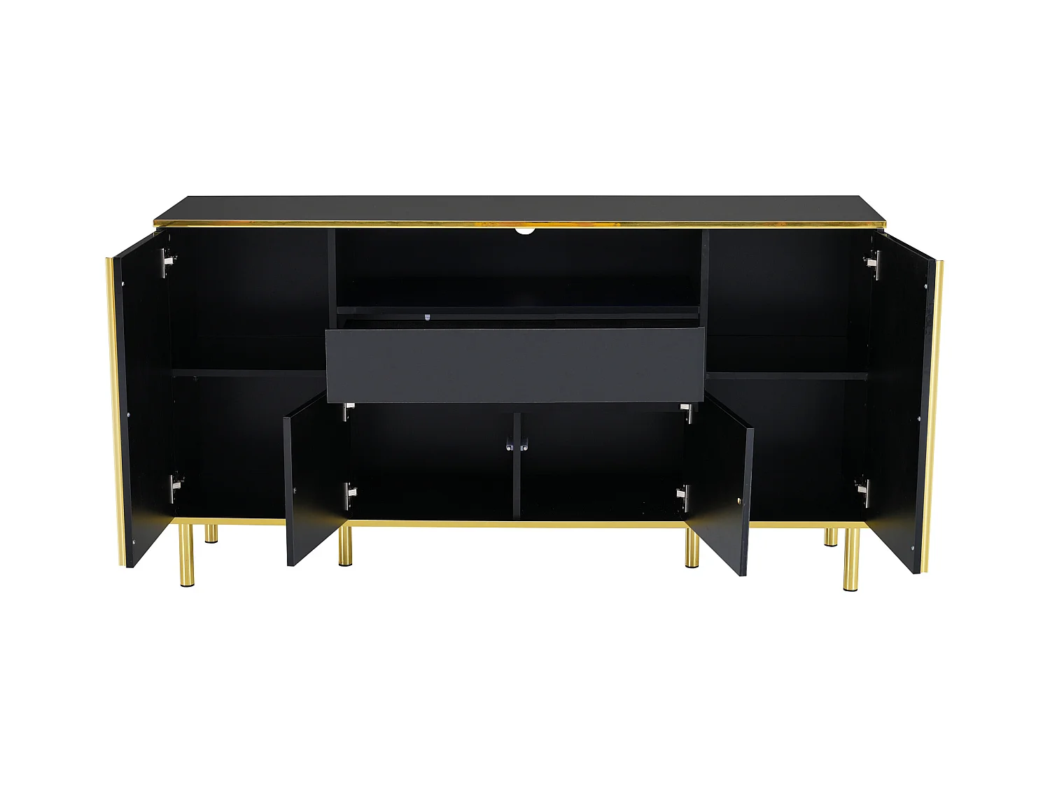 Buffet noir, Buffet brillant avec 4 portes et 1 tiroir, éclairage LED, pour salon et salle à manger