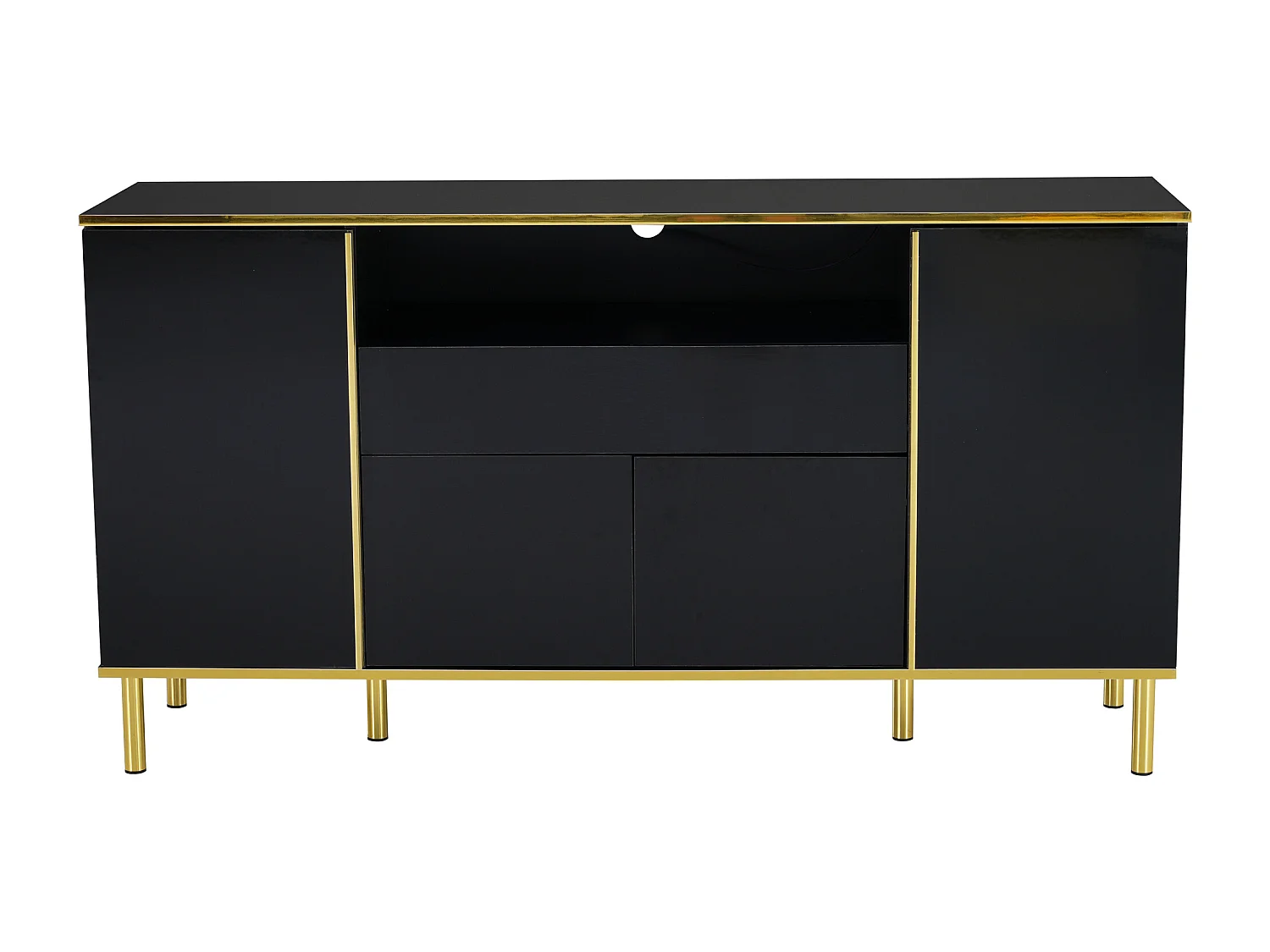 Schwarzes Sideboard, Hochglanz-Sideboard mit 4 Türen und 1 Schublade, LED-Beleuchtung, für Wohn- und Esszimmer