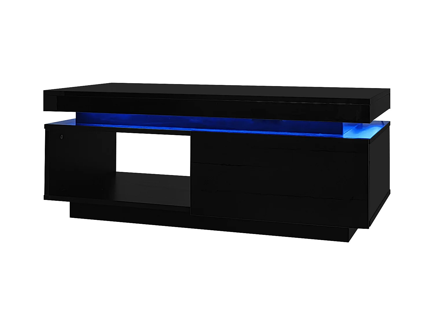 Zwarte salontafel met ledverlichting, 1 lade en open opbergvak, voor woonkamer en kantoor