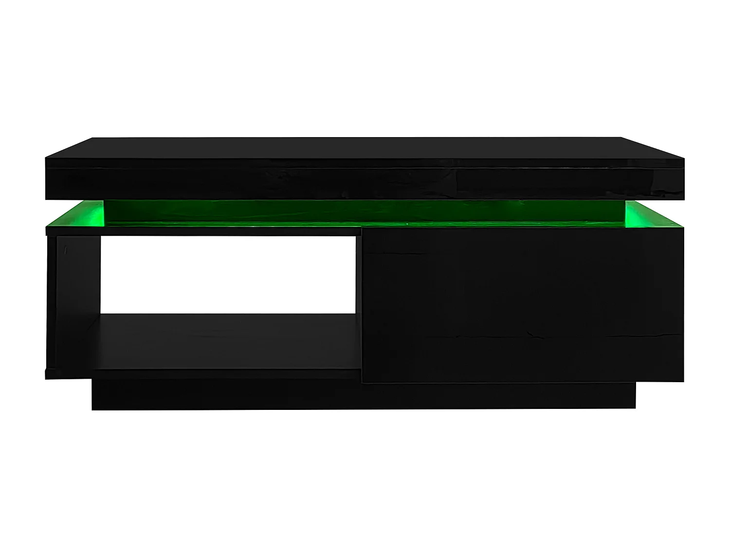 Schwarzer Couchtisch mit LED-Beleuchtung, 1 Schublade und offenem Fach – für Wohnzimmer und Büro