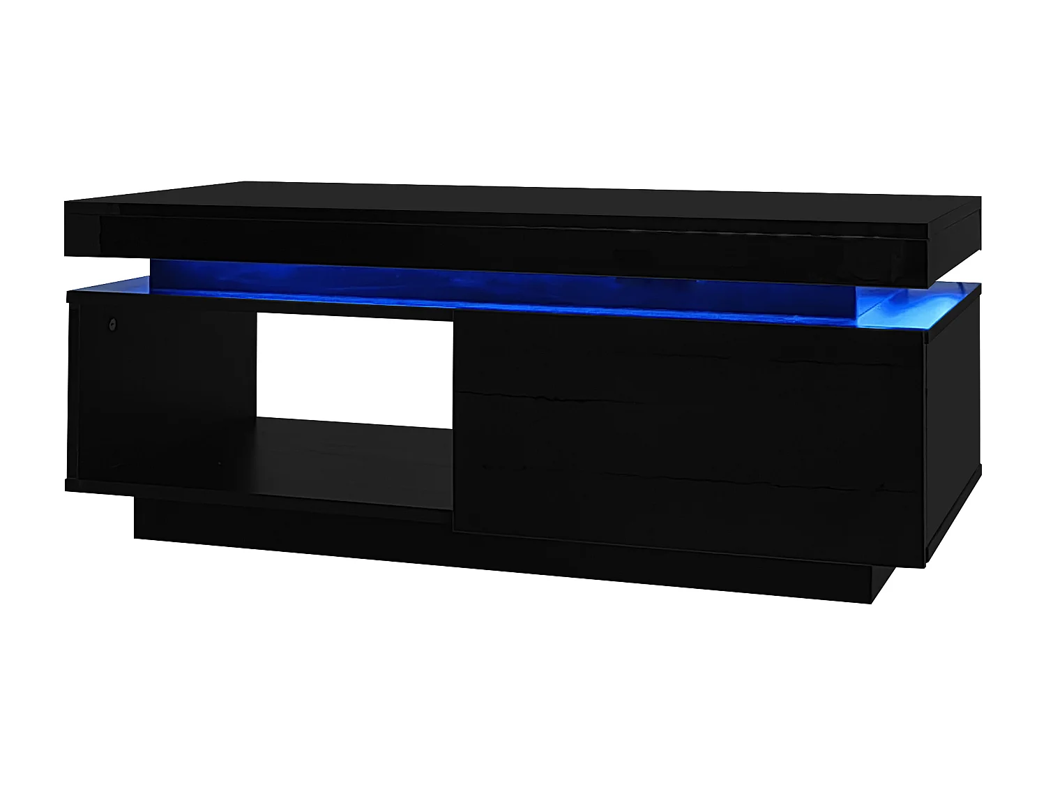 Schwarzer Couchtisch mit LED-Beleuchtung, 1 Schublade und offenem Fach – für Wohnzimmer und Büro