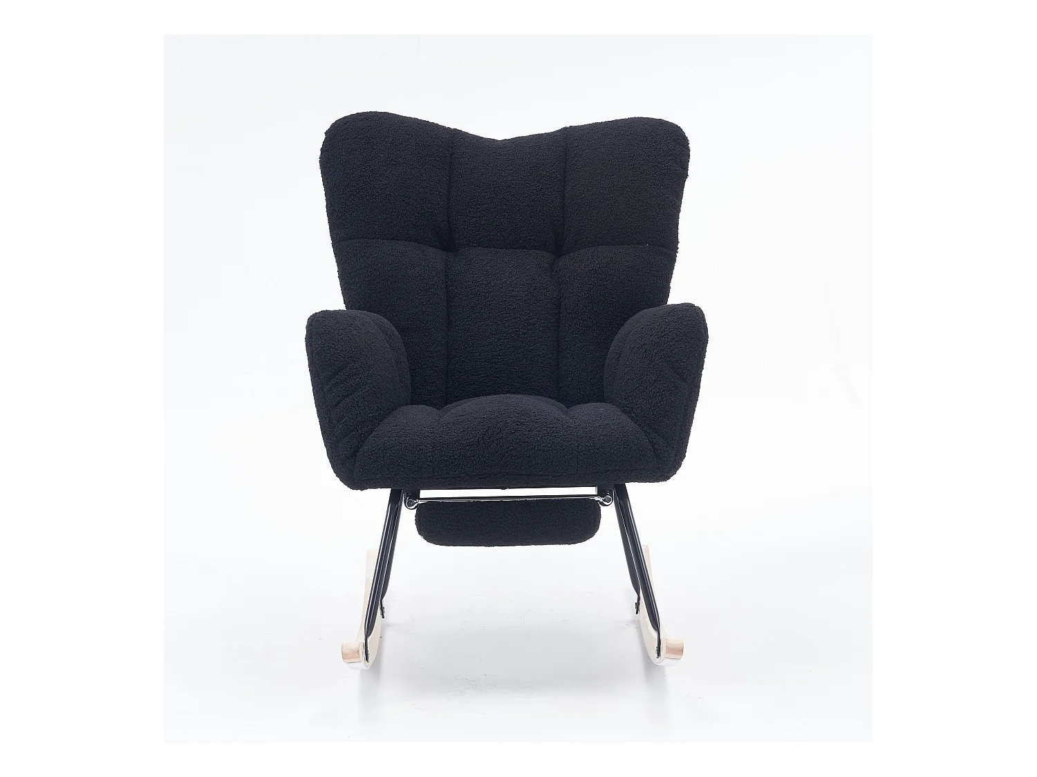 Fauteuil à bascule rembourré, peluche, fauteuil à bascule noir avec repose-pieds rétractable, structure en métal