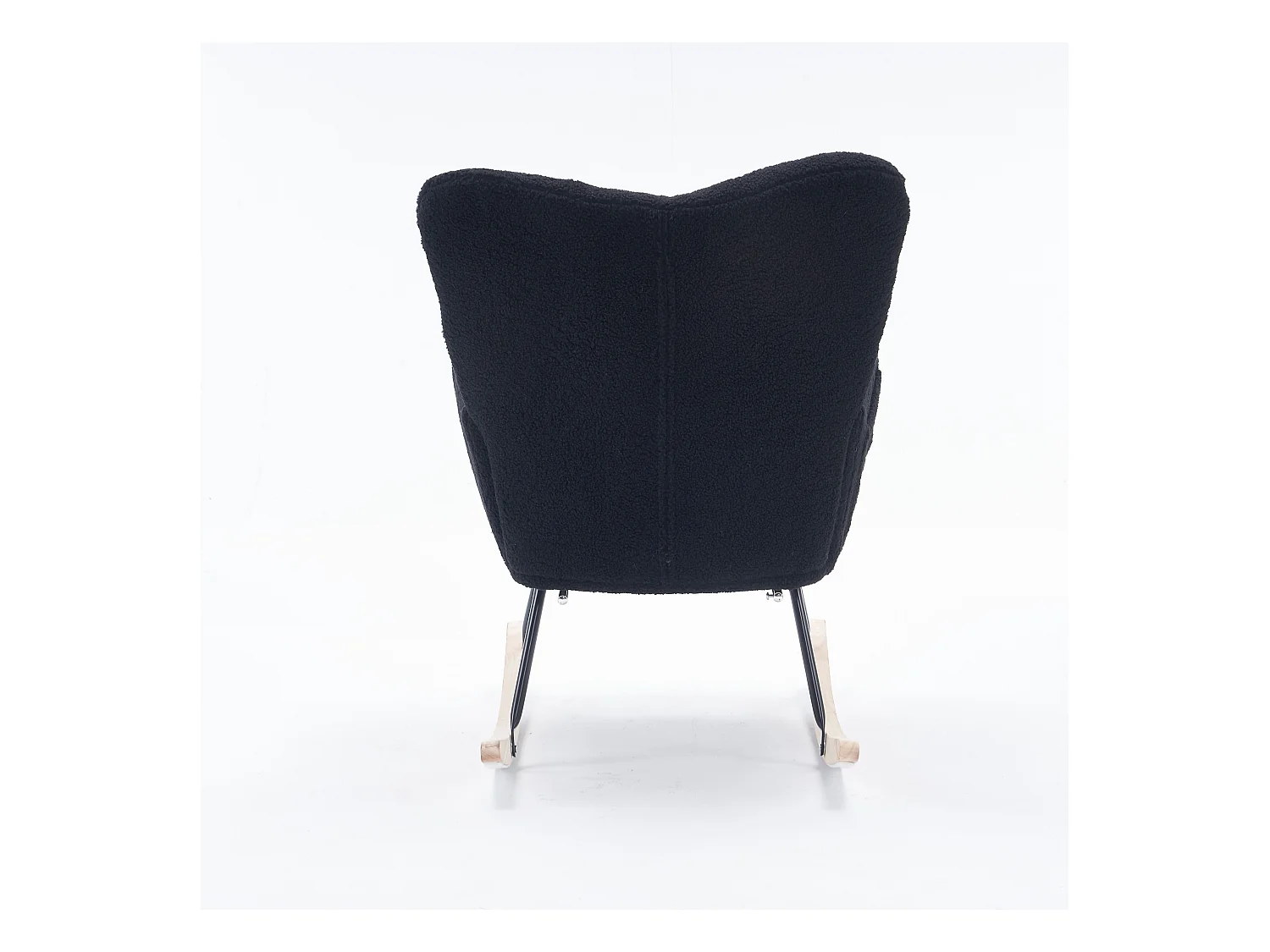 Fauteuil à bascule rembourré, peluche, fauteuil à bascule noir avec repose-pieds rétractable, structure en métal
