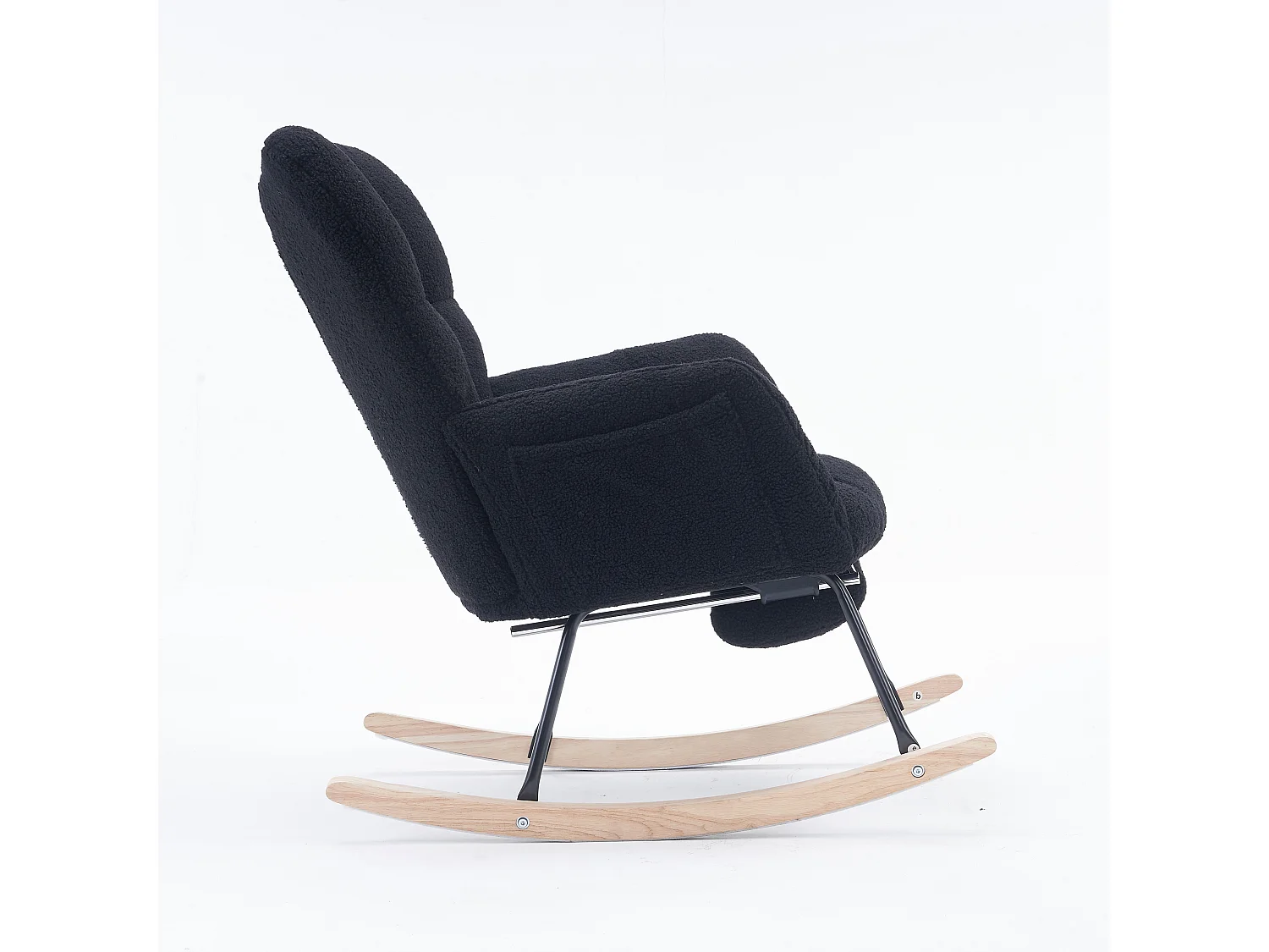 Fauteuil à bascule rembourré, peluche, fauteuil à bascule noir avec repose-pieds rétractable, structure en métal