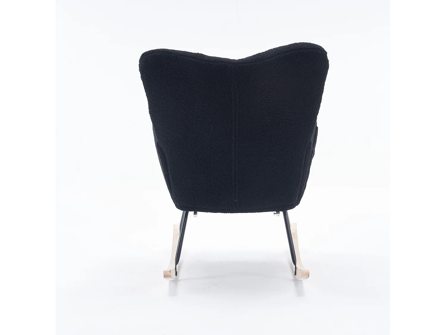 Fauteuil à bascule rembourré, peluche, fauteuil à bascule noir avec repose-pieds rétractable, structure en métal